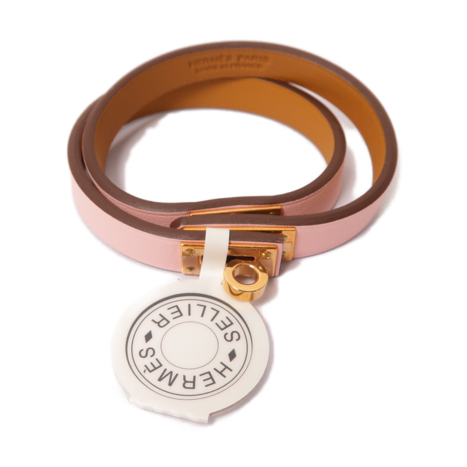 HERMES Swift皮革Clic H手鏈Rose Sakura/Gold粉紅色/棕色