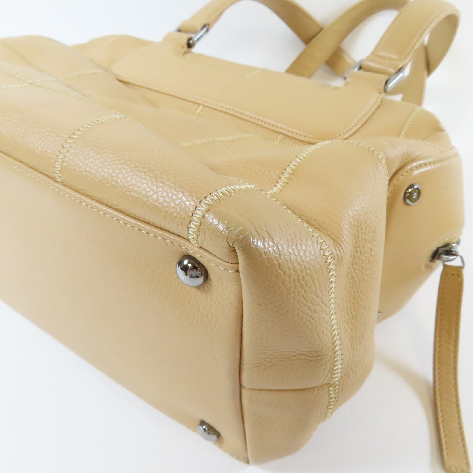 CHANEL 【激減優惠】Caviar皮革Vintage Shoulder Bag銀扣肩背袋杏色
