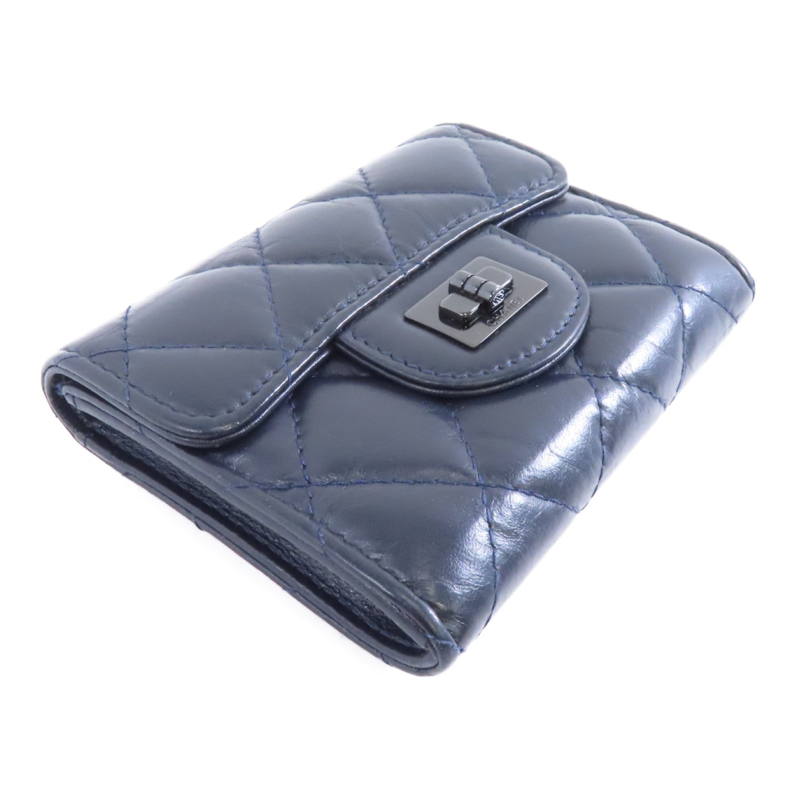 CHANEL Aged Calf皮革2.55 Card Case銀扣卡片套黑色