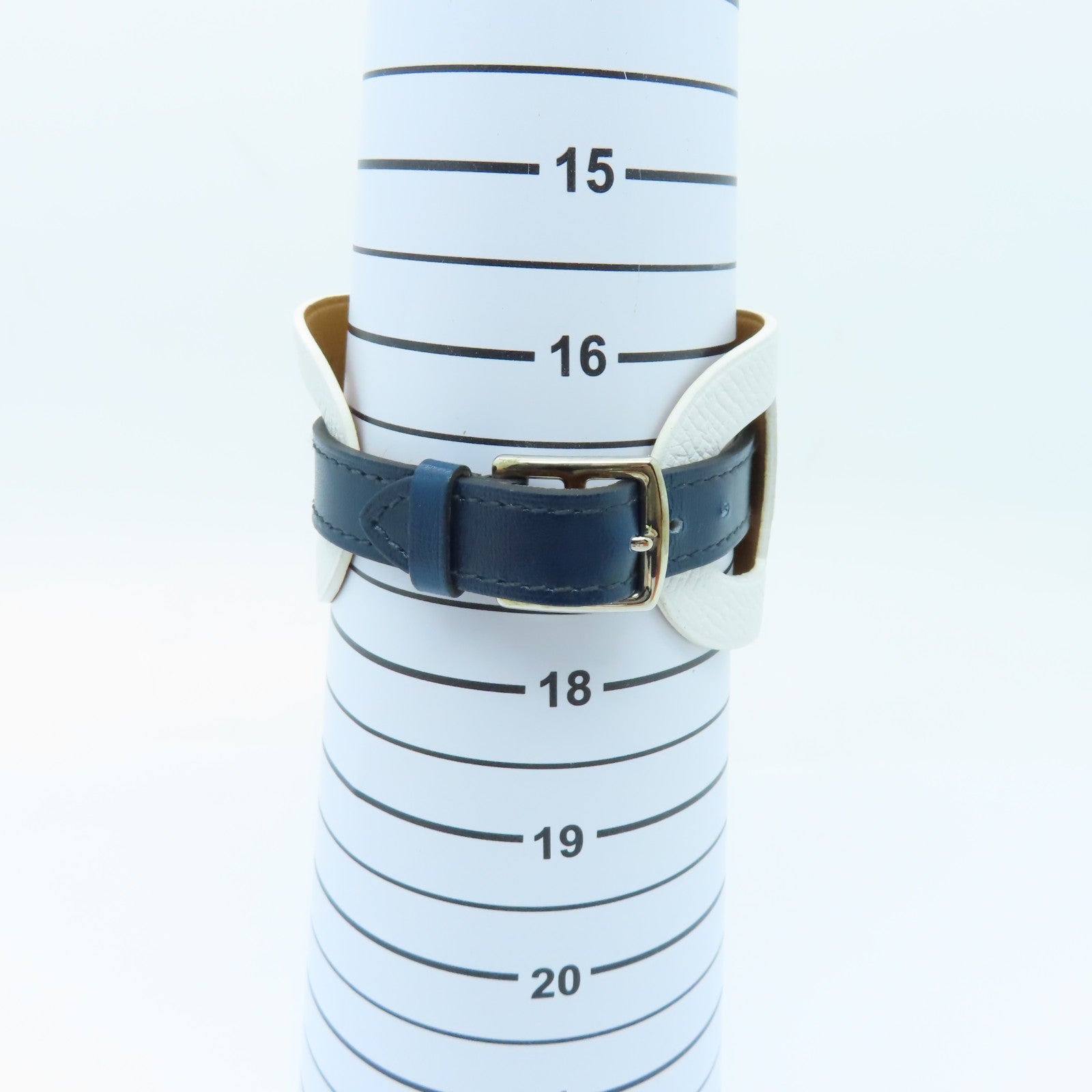HERMES 【激減優惠】Epsom皮革Bracelet銀扣手鏈白色/深藍色