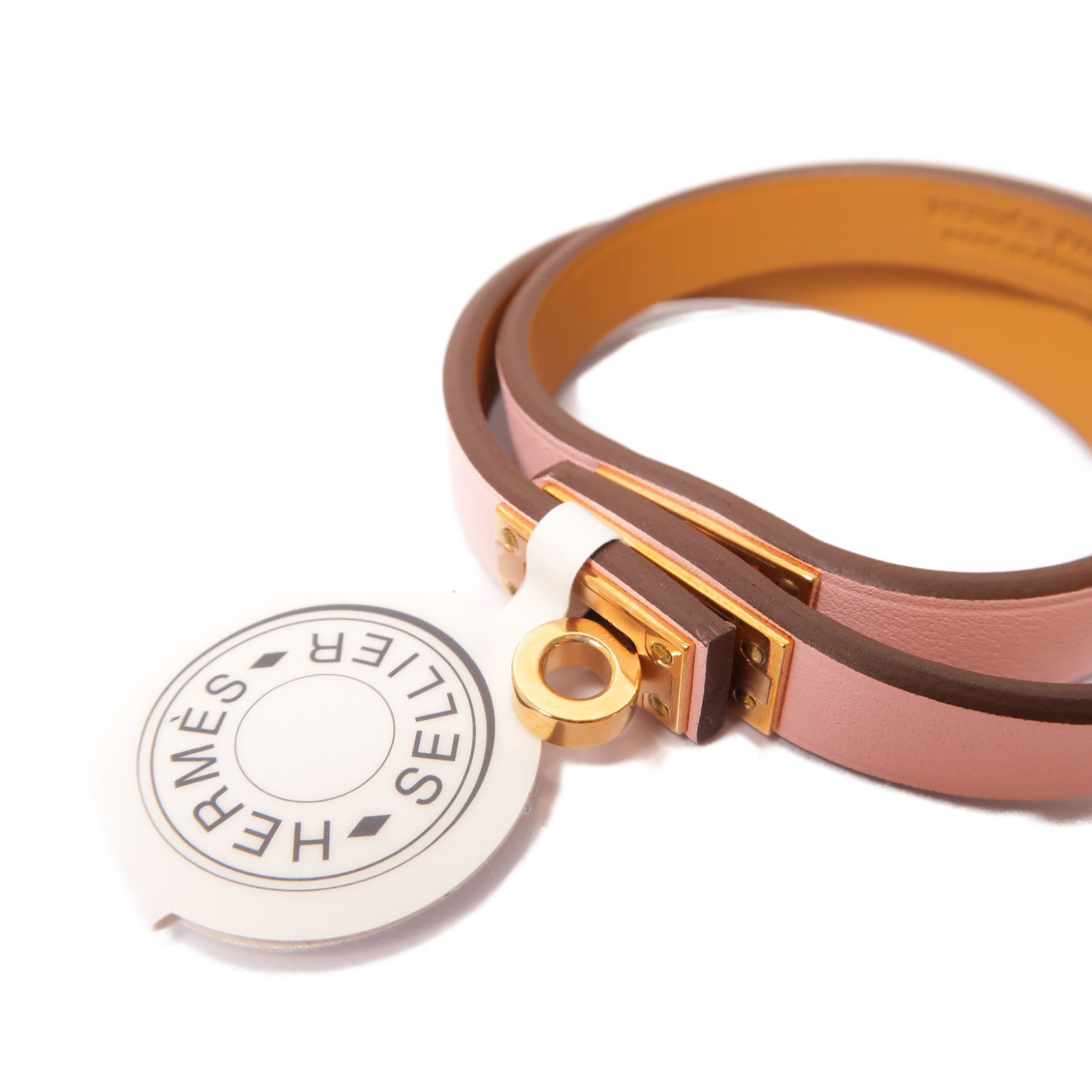 HERMES Swift皮革Clic H手鏈Rose Sakura/Gold粉紅色/棕色