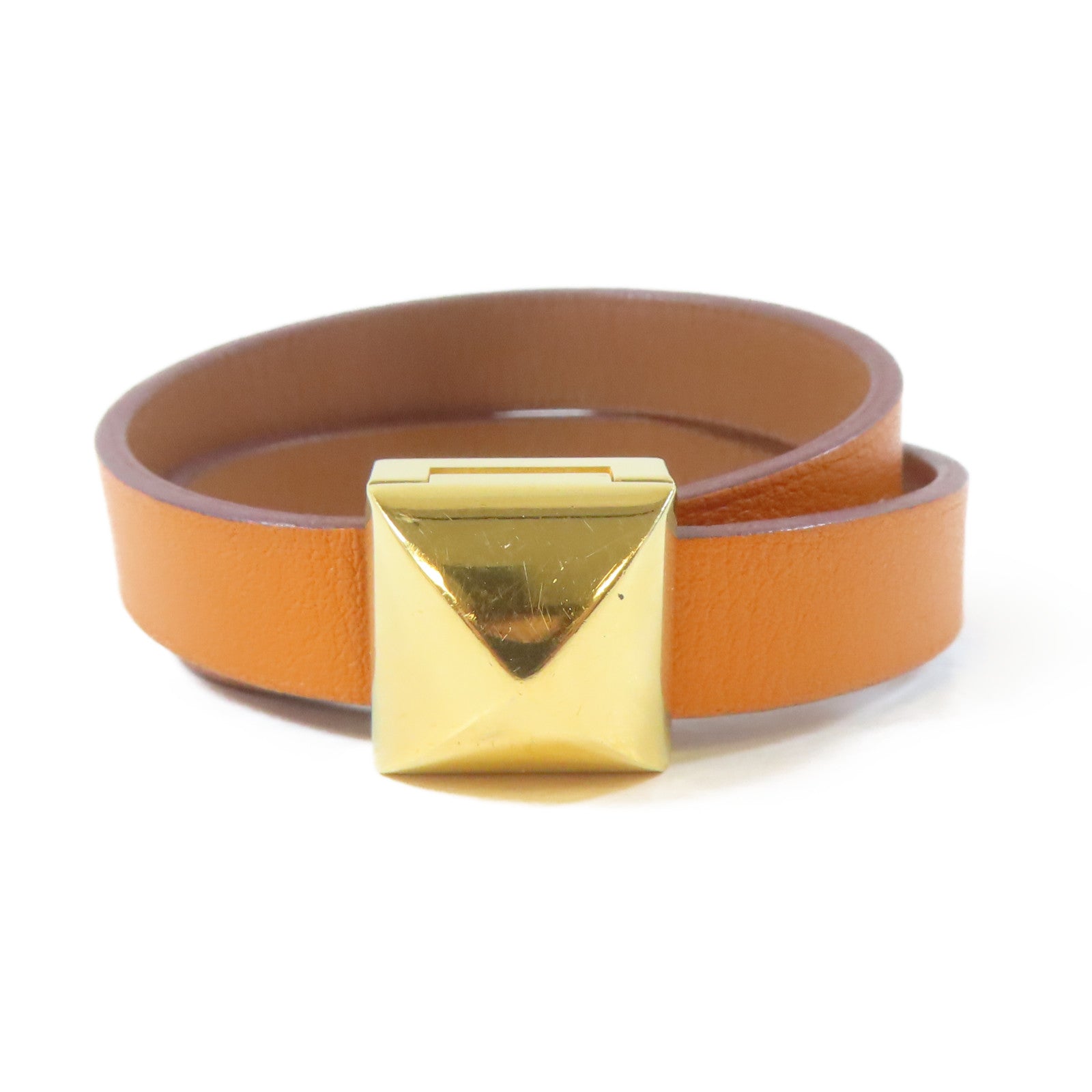 HERMES Swift皮革Medor Infini Double Tour Bracelet金扣手鐲橙色/Orange