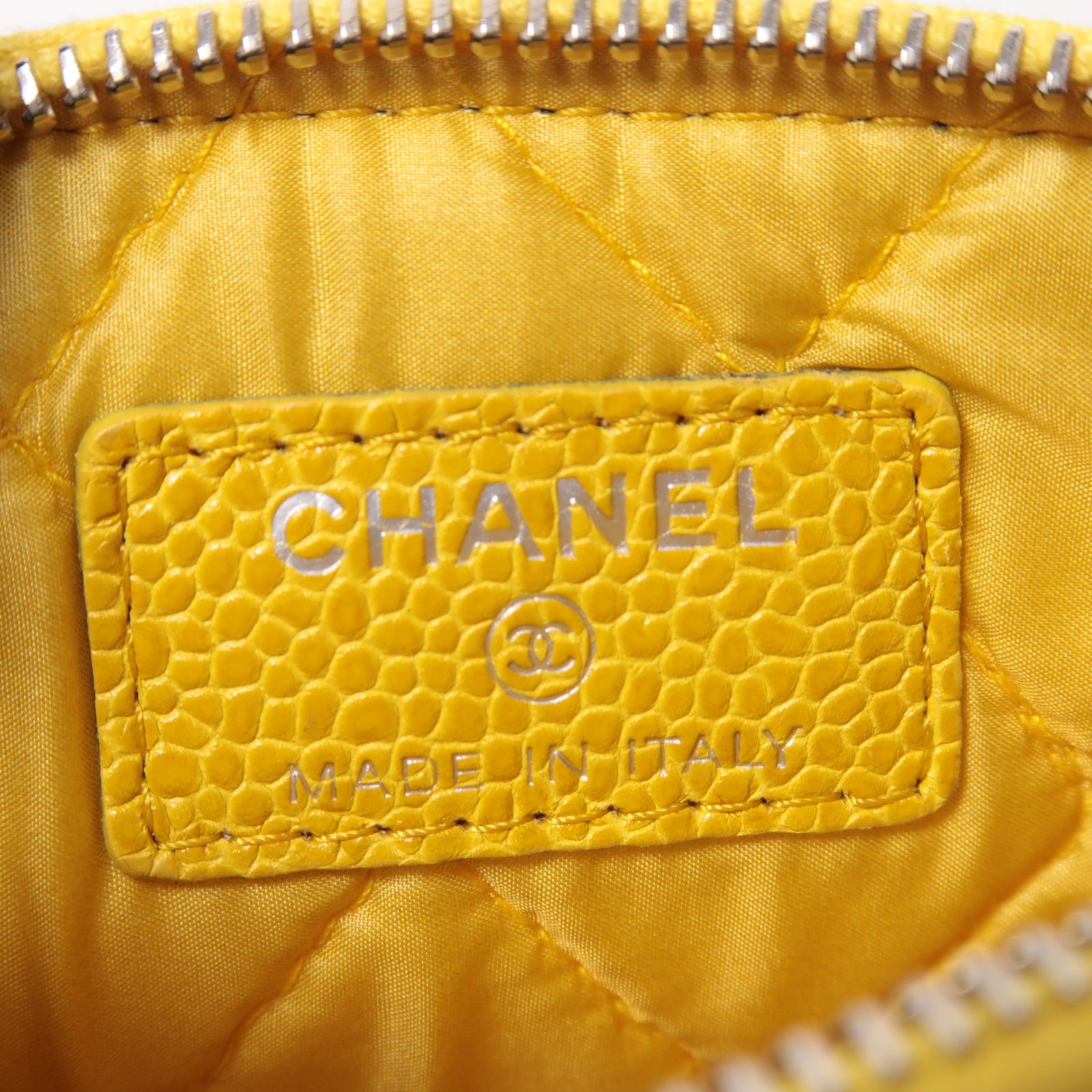 CHANEL 【激減優惠】菱格Caviar皮革Clutch Bag金扣手拿包黃色