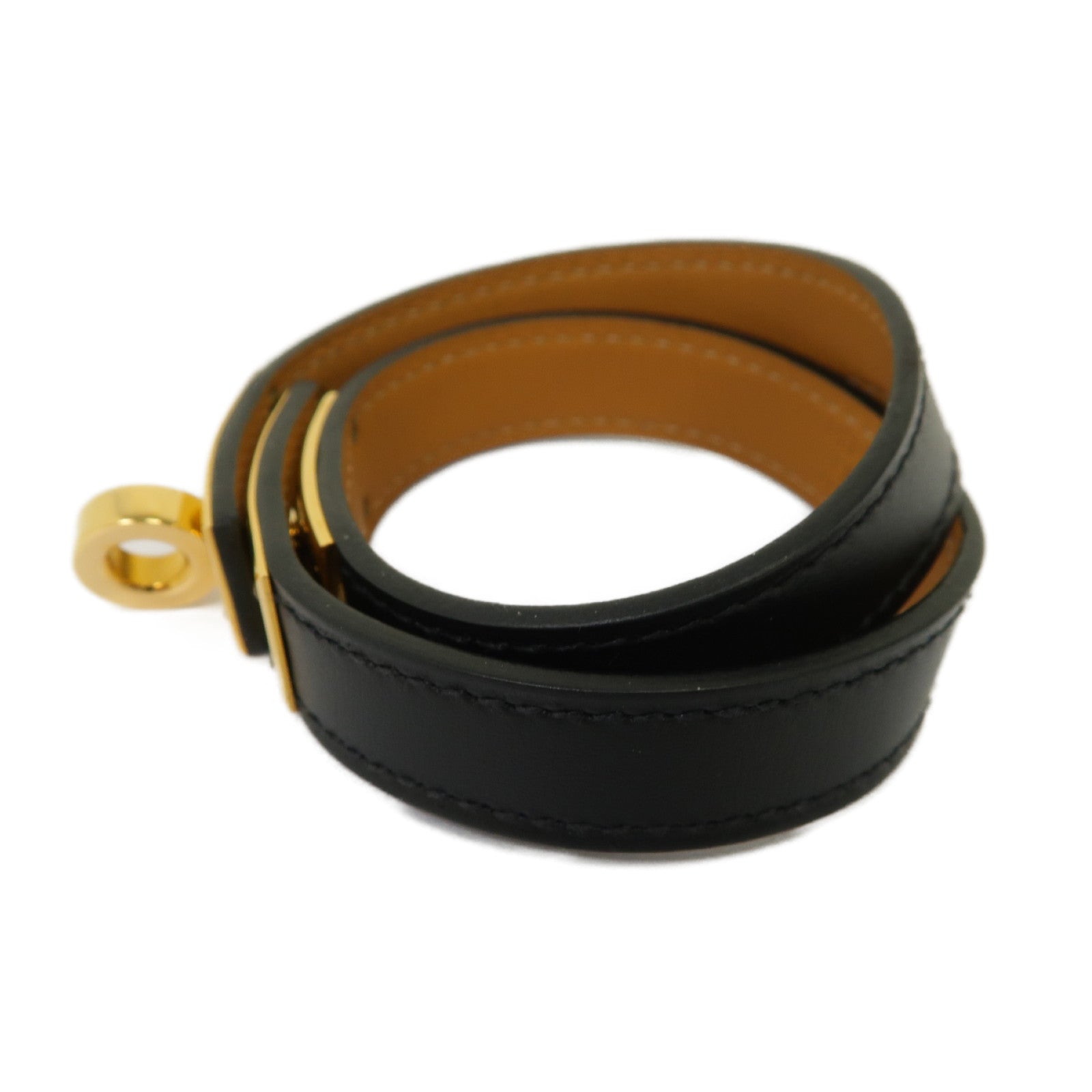 HERMES Swift皮革/金屬Kelly Double Tour Bracelet手鏈黒色/金色