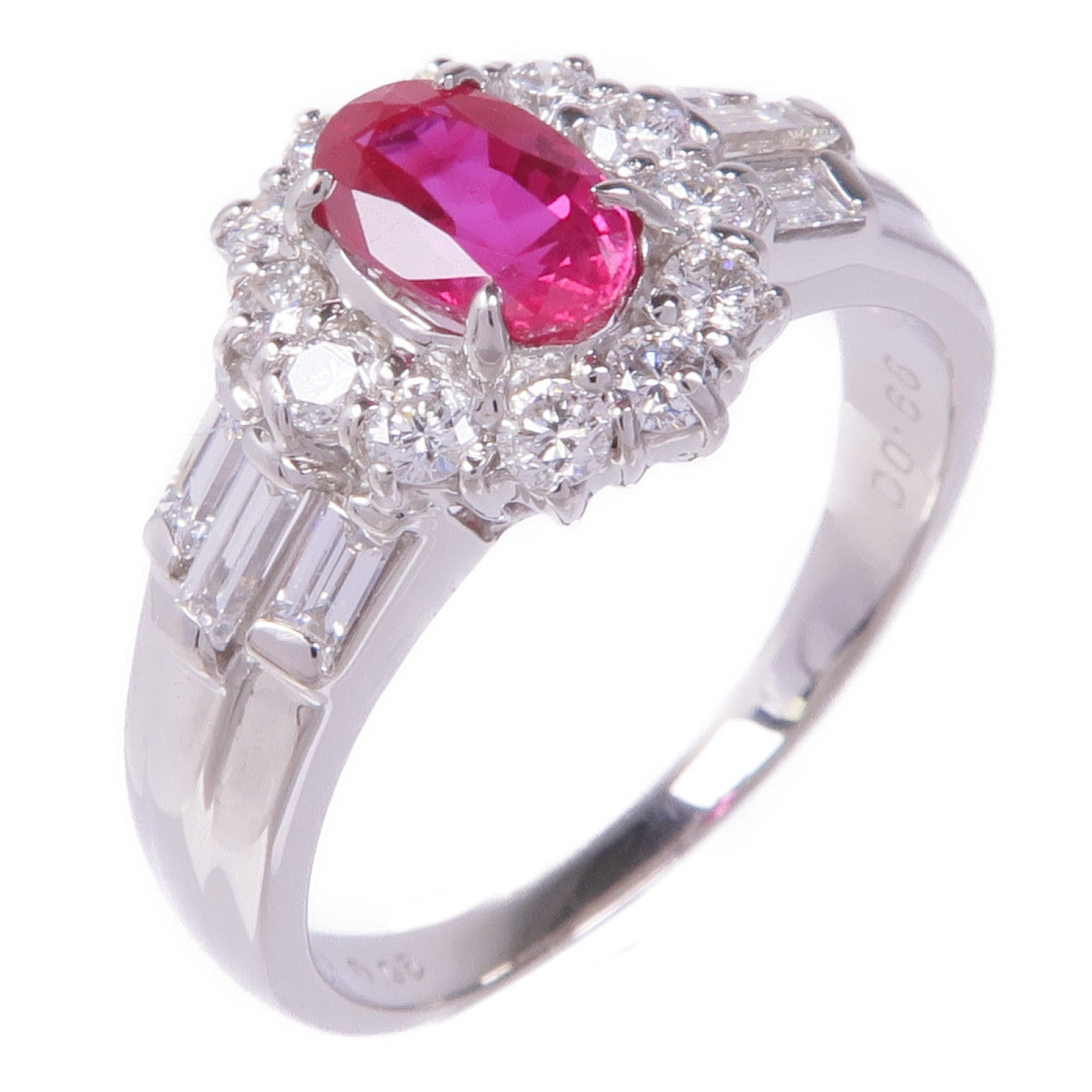 JEWELRY PT900鉑金Ruby Diamond Ring紅寶石/鑽石戒指US#7.25