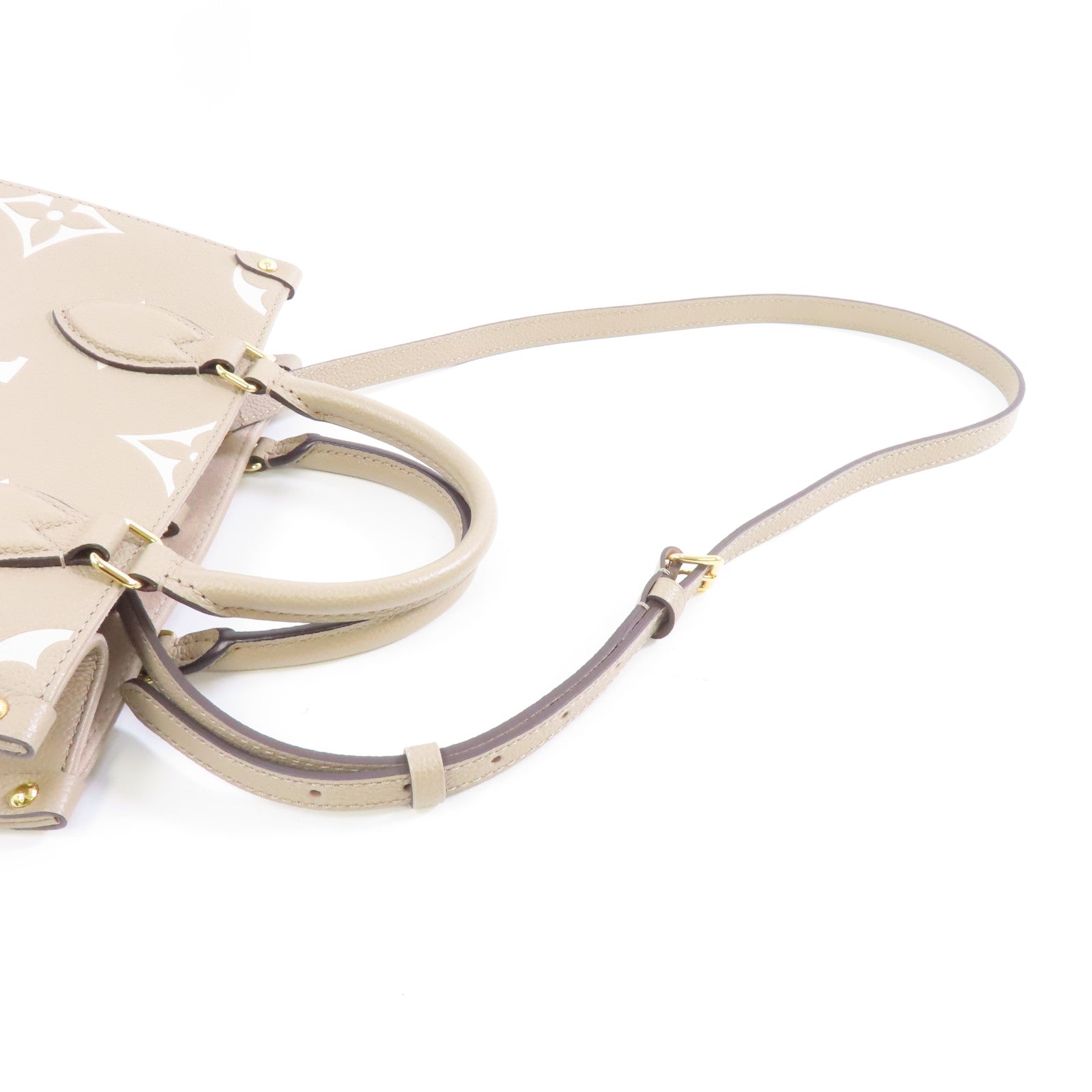 LOUIS VUITTON Monogram Empreinte OnTheGo PM金扣手挽肩背兩用袋米色