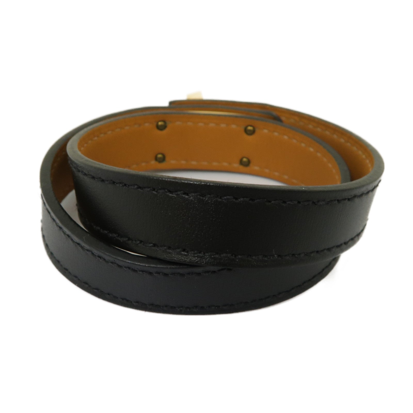HERMES Swift皮革/金屬Kelly Double Tour Bracelet手鏈黒色/金色