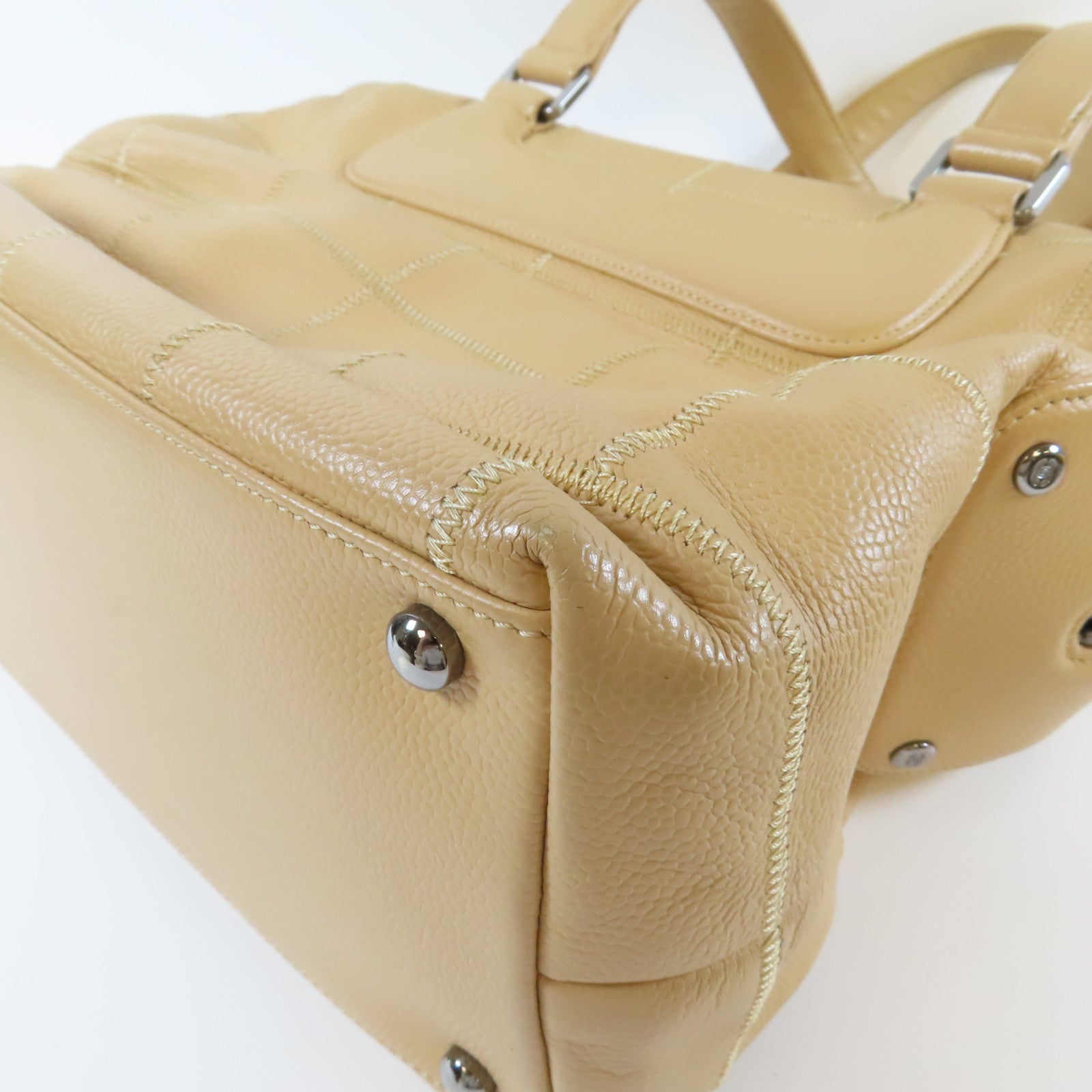 CHANEL 【激減優惠】Caviar皮革Vintage Shoulder Bag銀扣肩背袋杏色