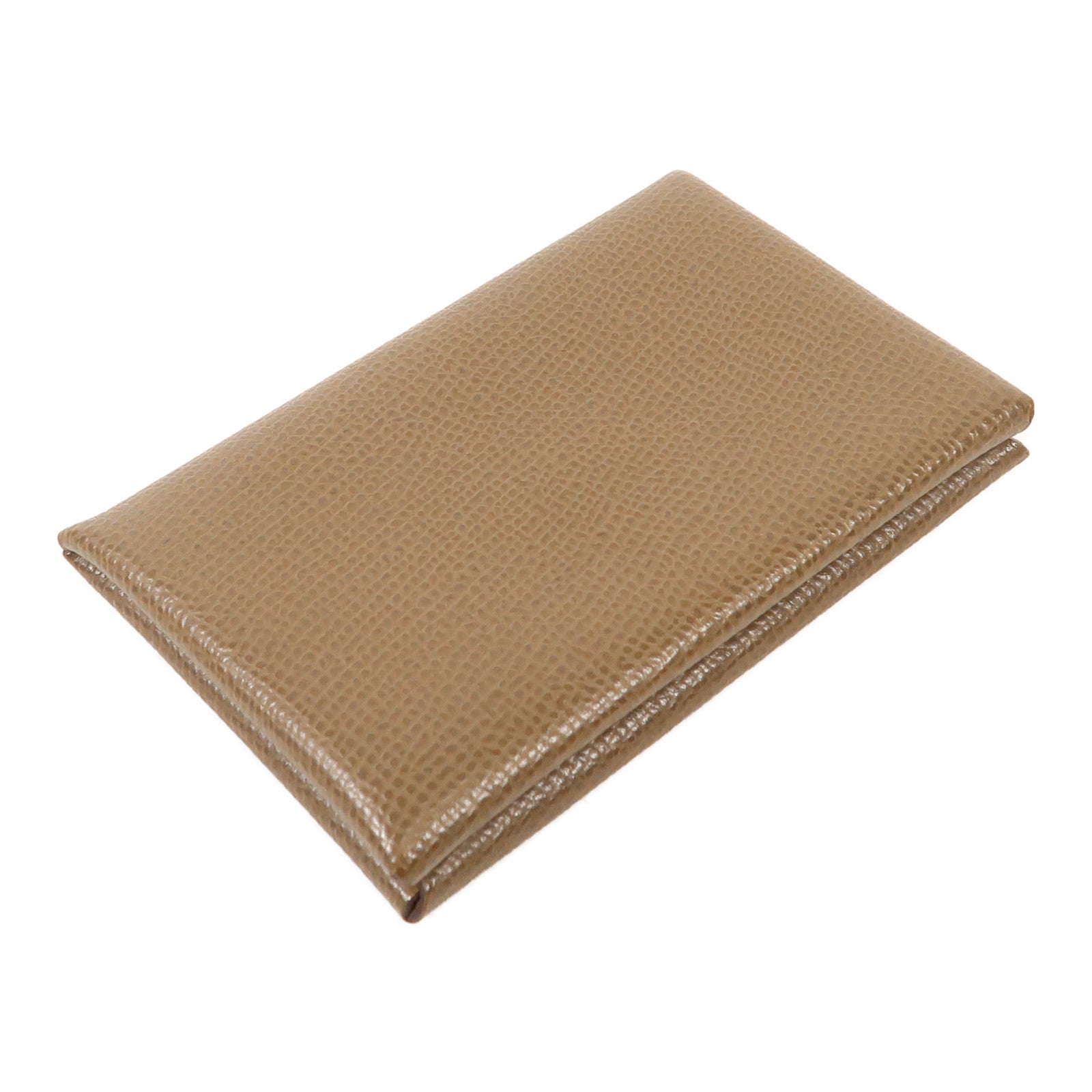 HERMES Epsom皮革Calvi銀扣卡片套Etoupe