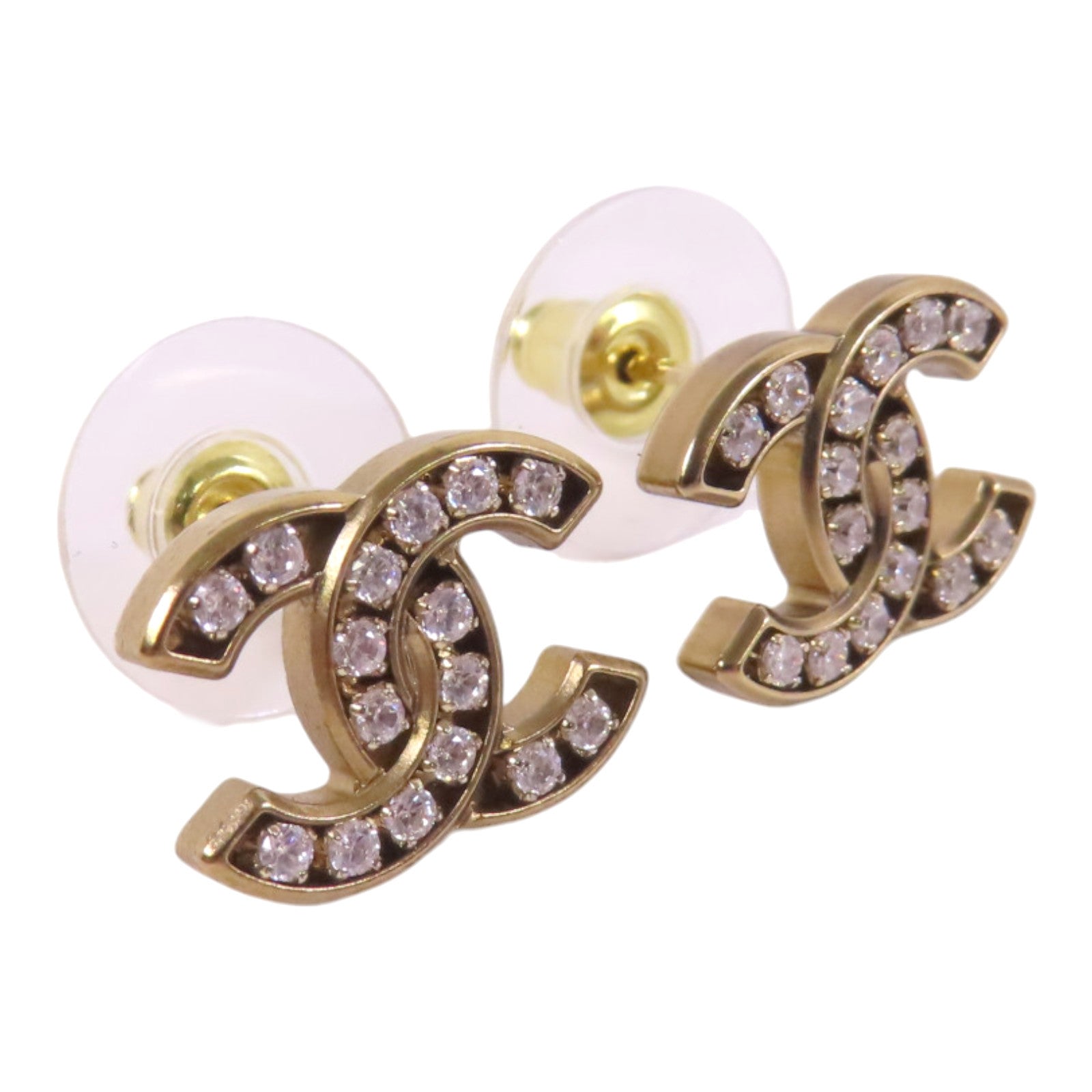 CHANEL 金屬/水鑽CC Earrings金扣耳環