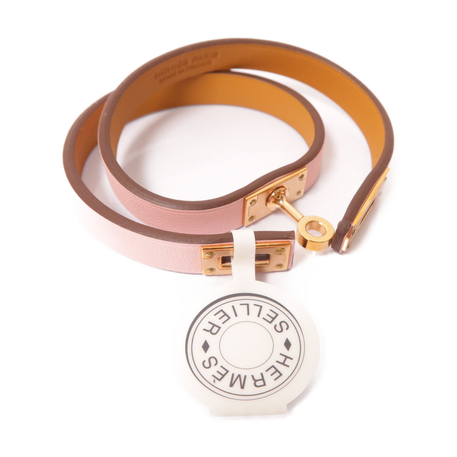 HERMES Swift皮革Clic H手鏈Rose Sakura/Gold粉紅色/棕色