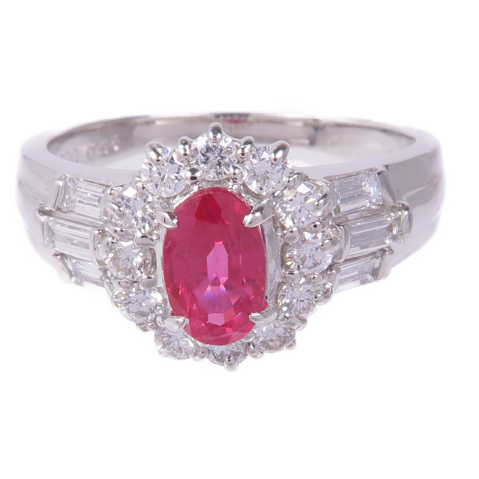 JEWELRY PT900鉑金Ruby Diamond Ring紅寶石/鑽石戒指US#7.25
