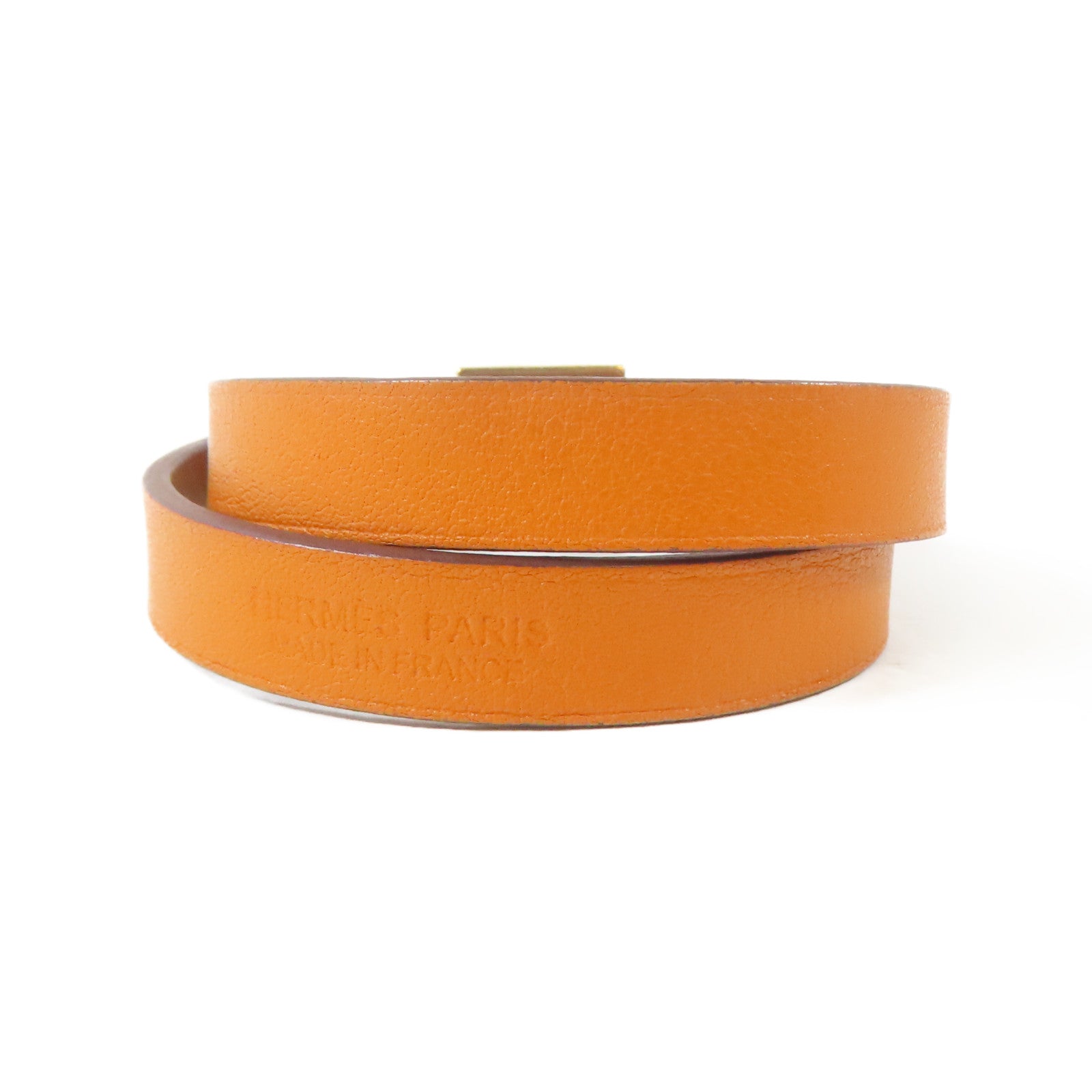 HERMES Swift皮革Medor Infini Double Tour Bracelet金扣手鐲橙色/Orange
