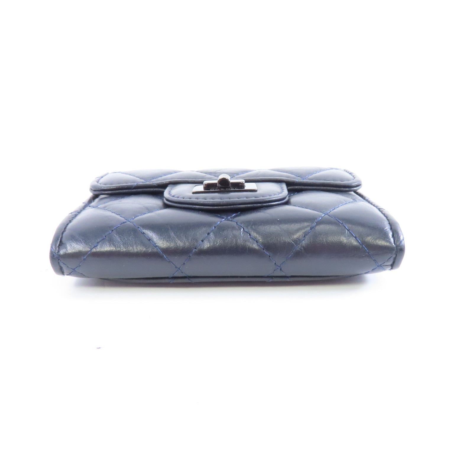 CHANEL Aged Calf皮革2.55 Card Case銀扣卡片套黑色