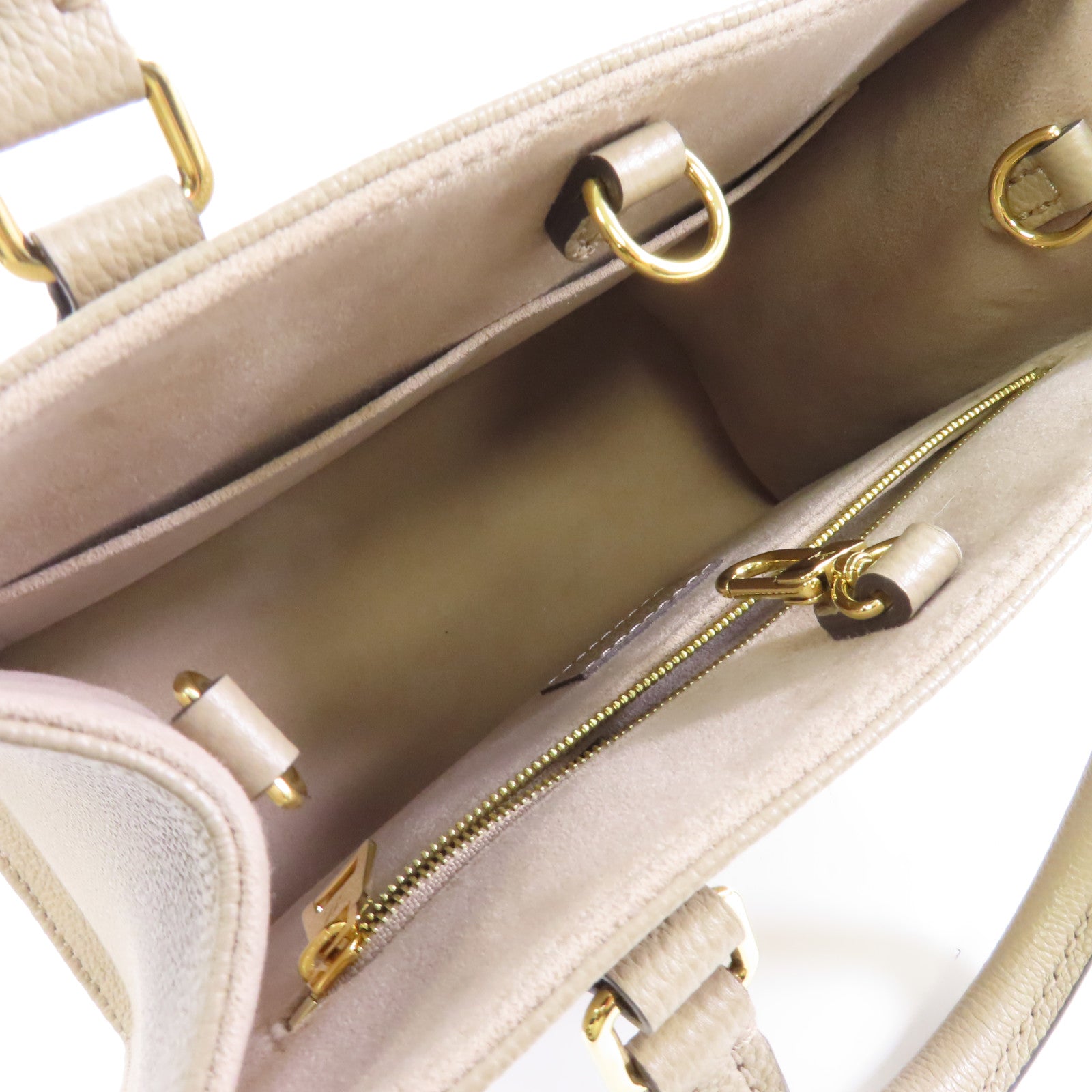 LOUIS VUITTON Monogram Empreinte OnTheGo PM金扣手挽肩背兩用袋米色