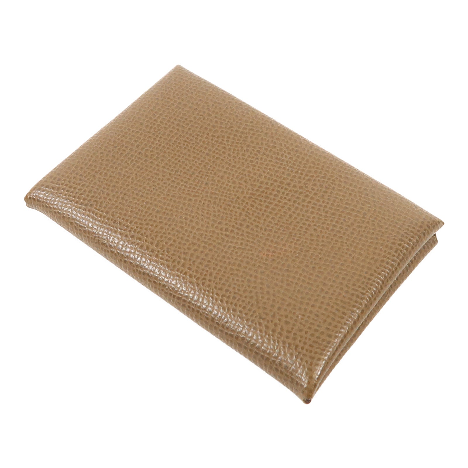 HERMES Epsom皮革Calvi銀扣卡片套Etoupe