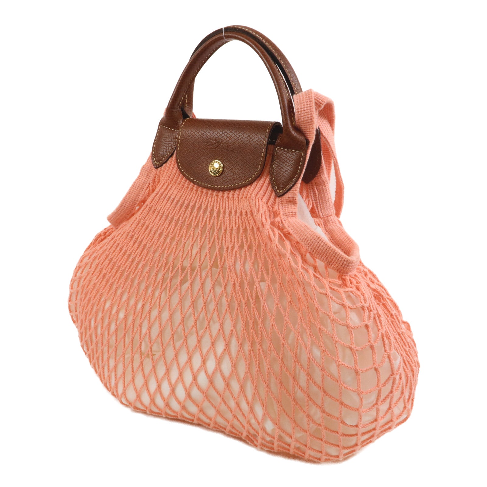 Longchamp 牛皮皮革/棉質Le Pliage Filet L Mesh Bag手挽肩背兩用袋