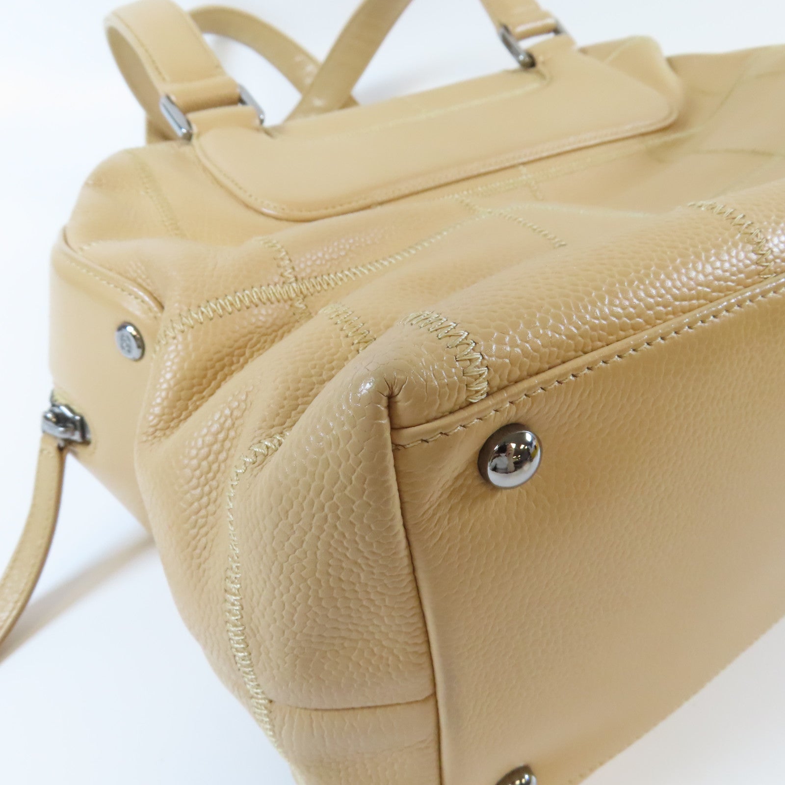 CHANEL 【激減優惠】Caviar皮革Vintage Shoulder Bag銀扣肩背袋杏色