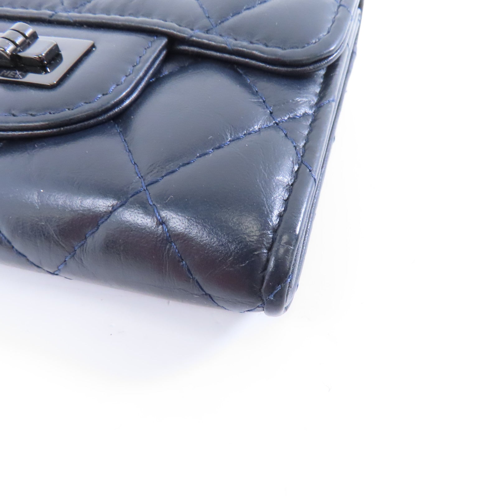 CHANEL Aged Calf皮革2.55 Card Case銀扣卡片套黑色