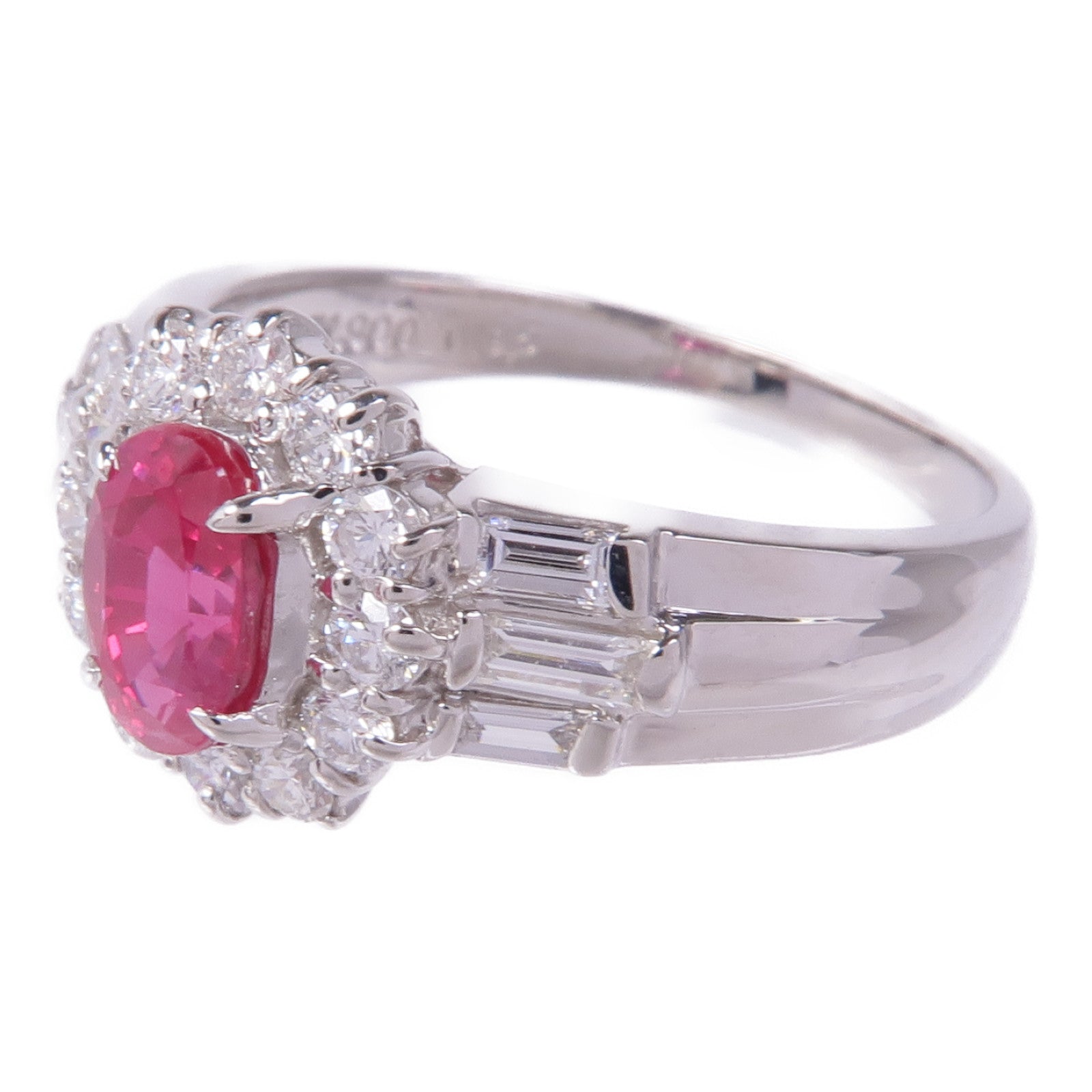 JEWELRY PT900鉑金Ruby Diamond Ring紅寶石/鑽石戒指US#7.25