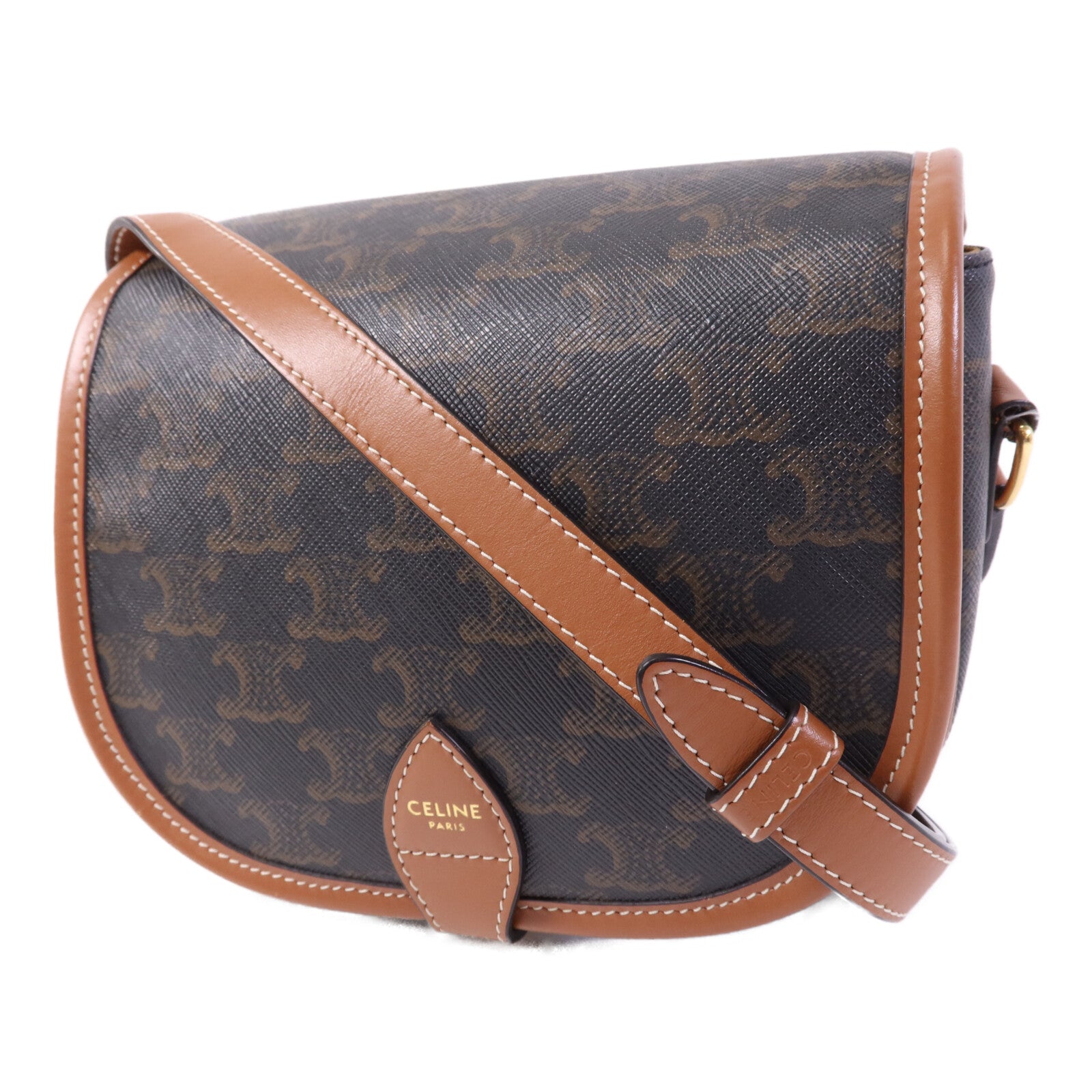 CELINE 塗層帆布Folco金扣肩背袋