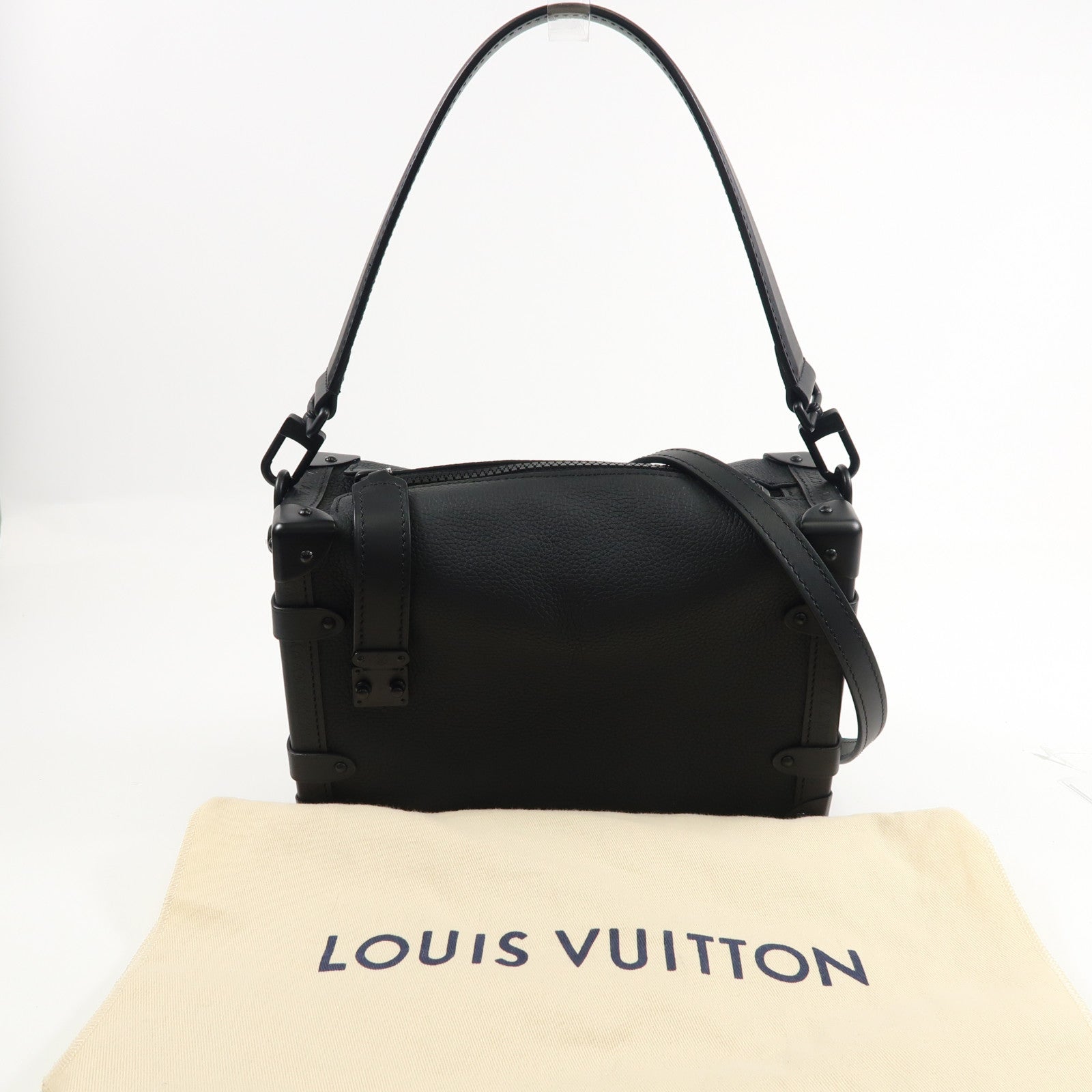 LOUIS VUITTON 牛皮皮革Side Trunk MM黑扣手挽肩背兩用袋