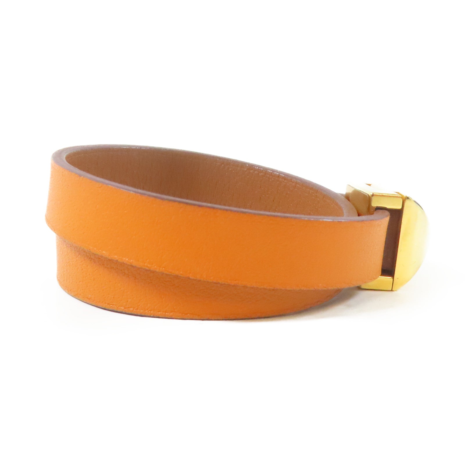 HERMES Swift皮革Medor Infini Double Tour Bracelet金扣手鐲橙色/Orange