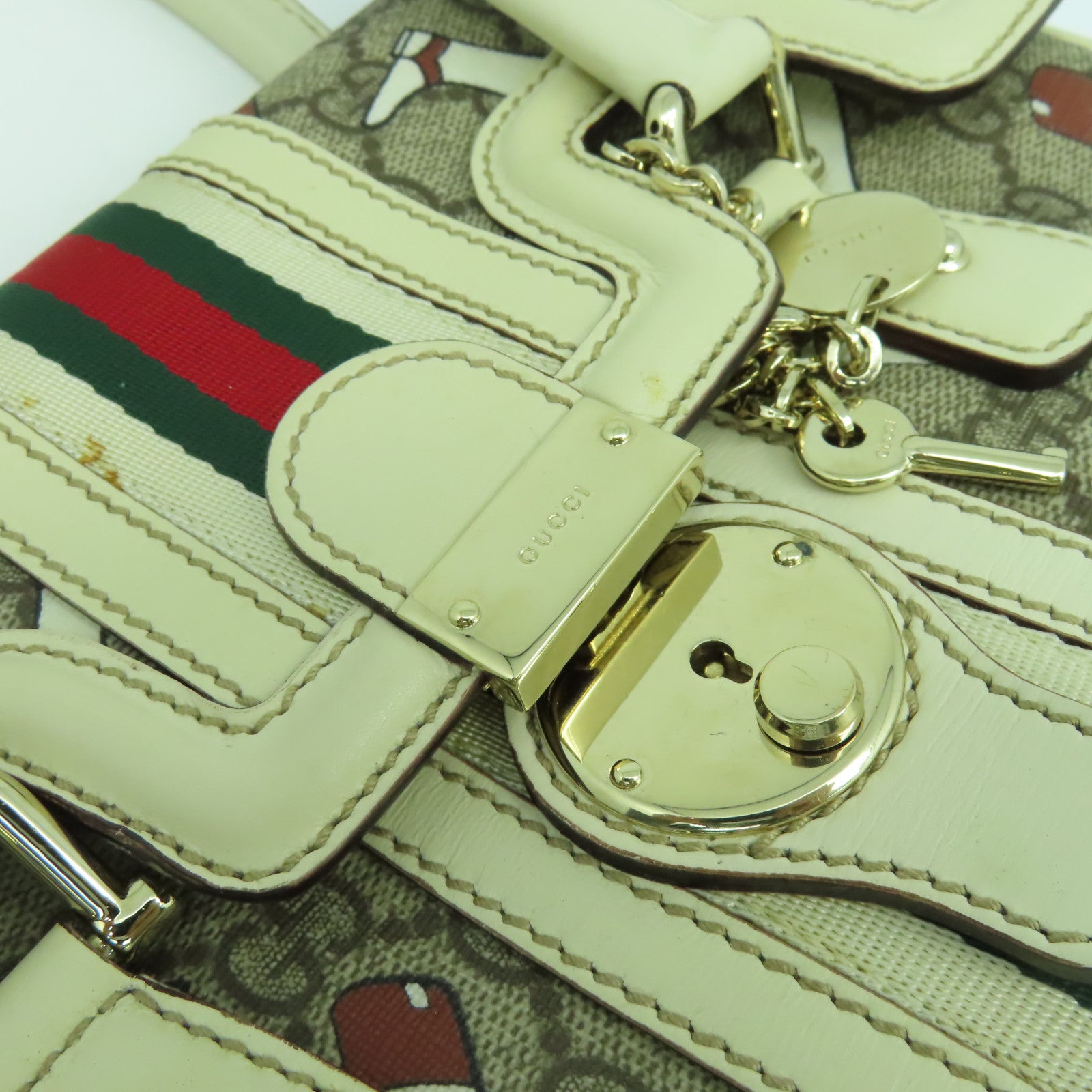 GUCCI 【激減優惠】帆布Treasure銀扣手挽袋米色/啡色