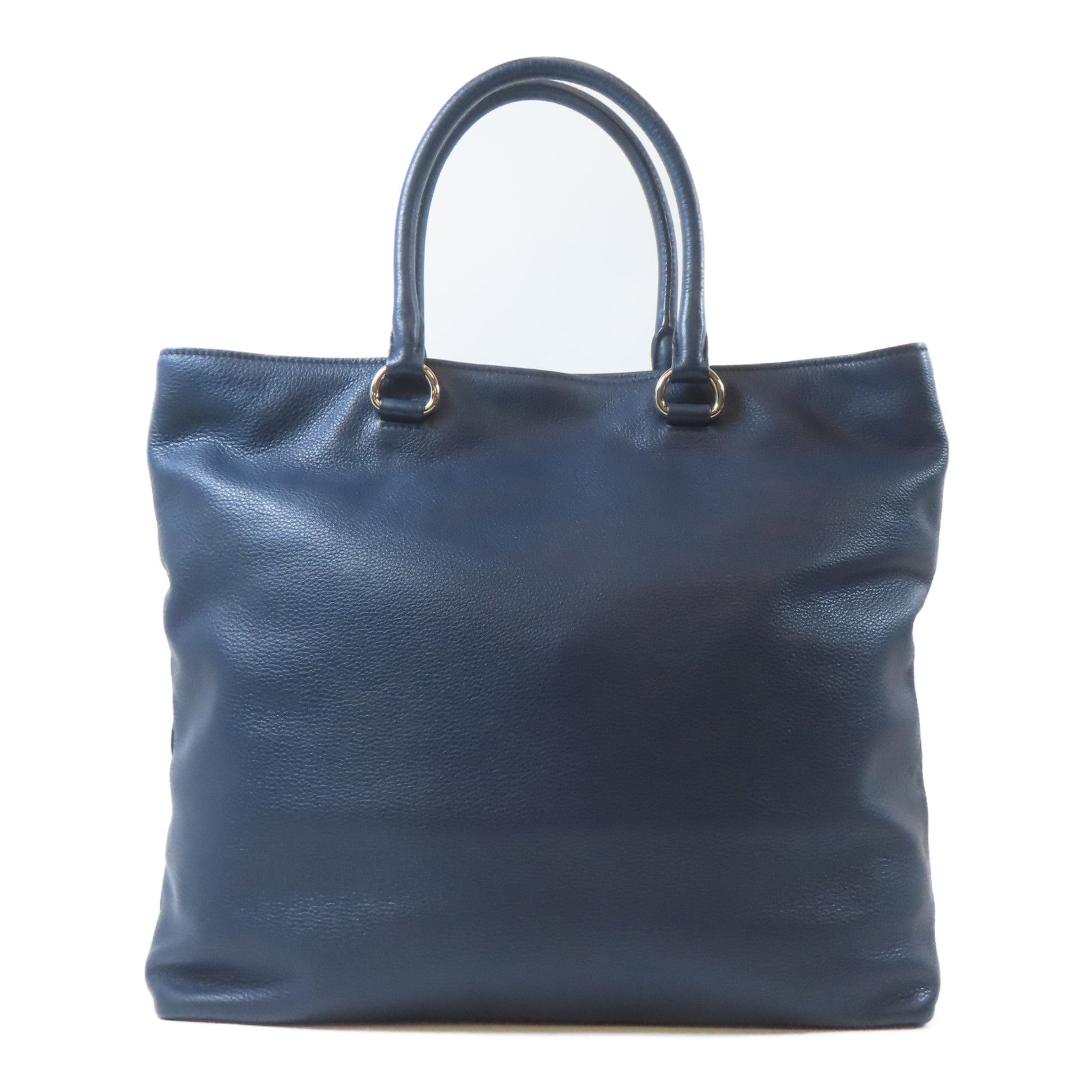 PRADA 牛皮皮革2 Way Shoulder銀扣手挽肩背兩用袋深藍色