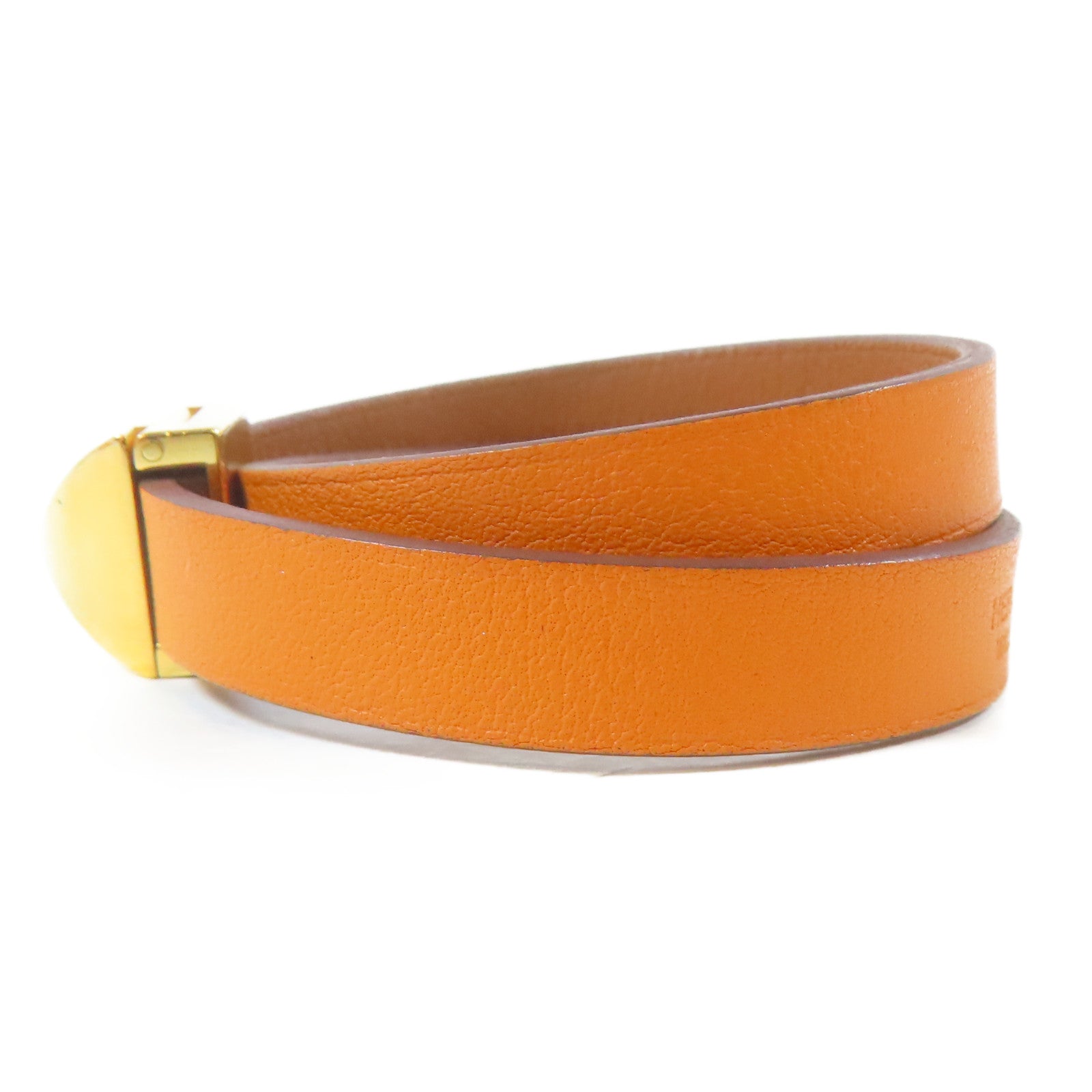 HERMES Swift皮革Medor Infini Double Tour Bracelet金扣手鐲橙色/Orange