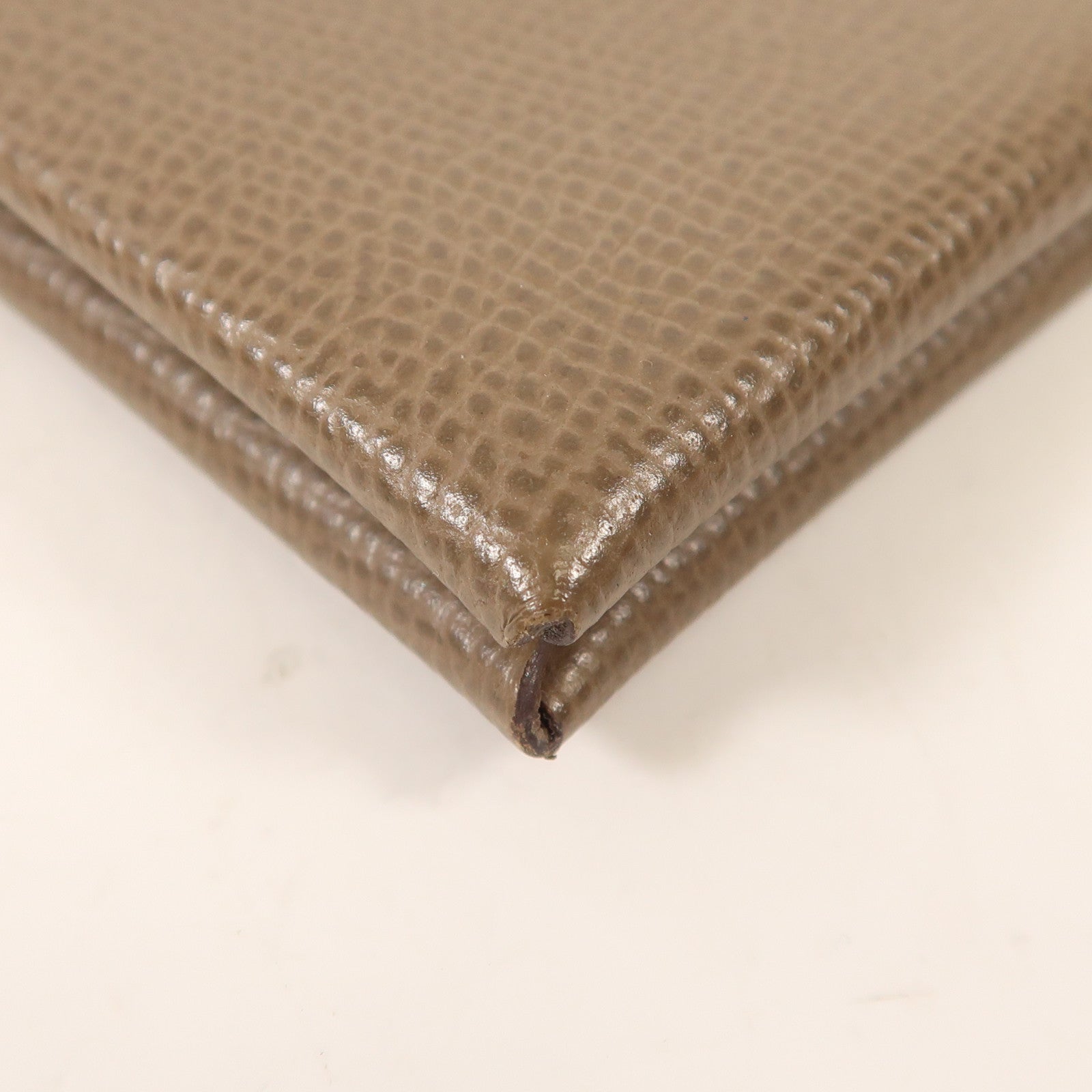 HERMES Epsom皮革Calvi銀扣卡片套Etoupe