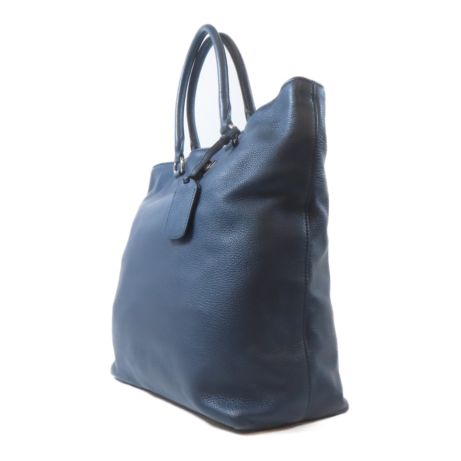 PRADA 牛皮皮革2 Way Shoulder銀扣手挽肩背兩用袋深藍色