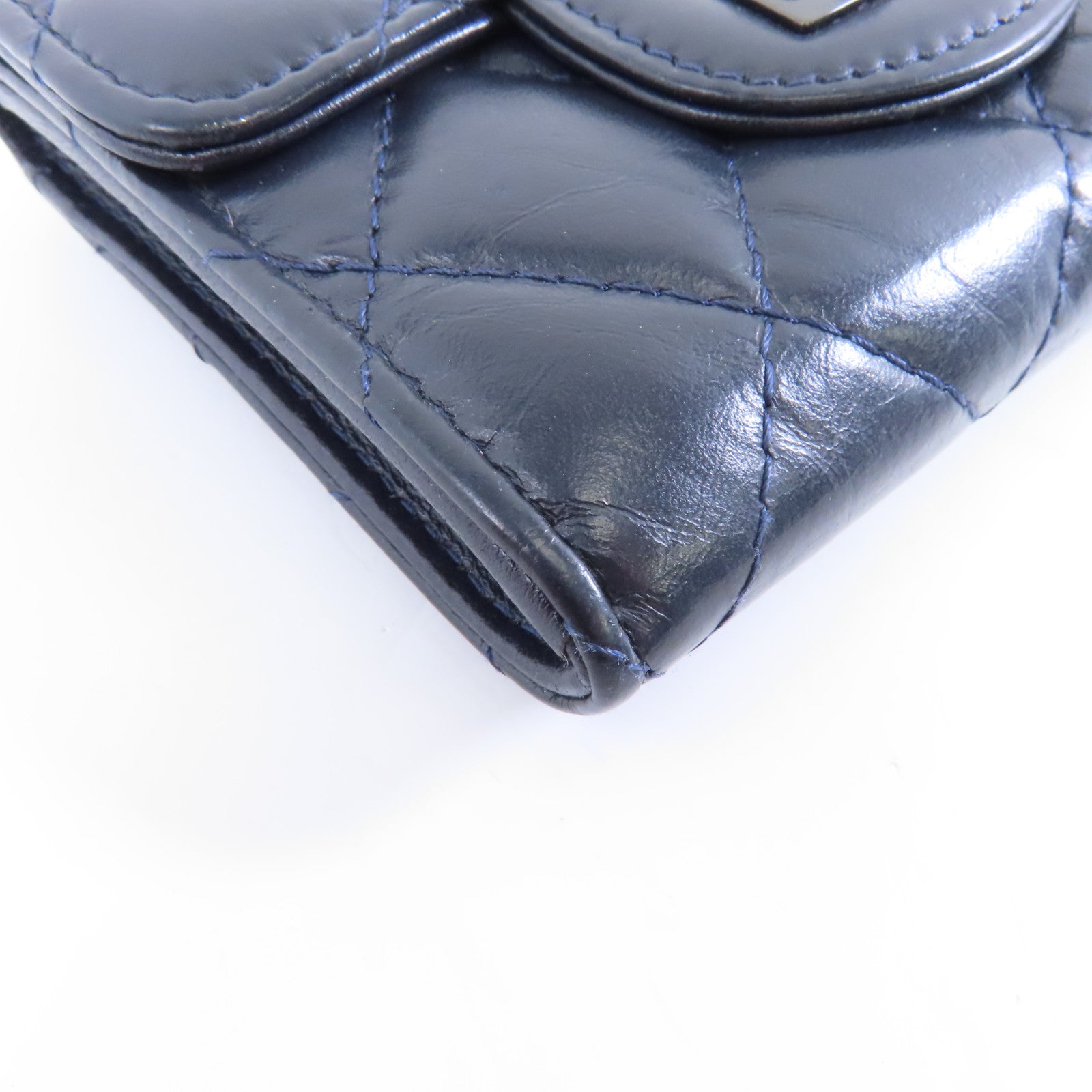 CHANEL Aged Calf皮革2.55 Card Case銀扣卡片套黑色