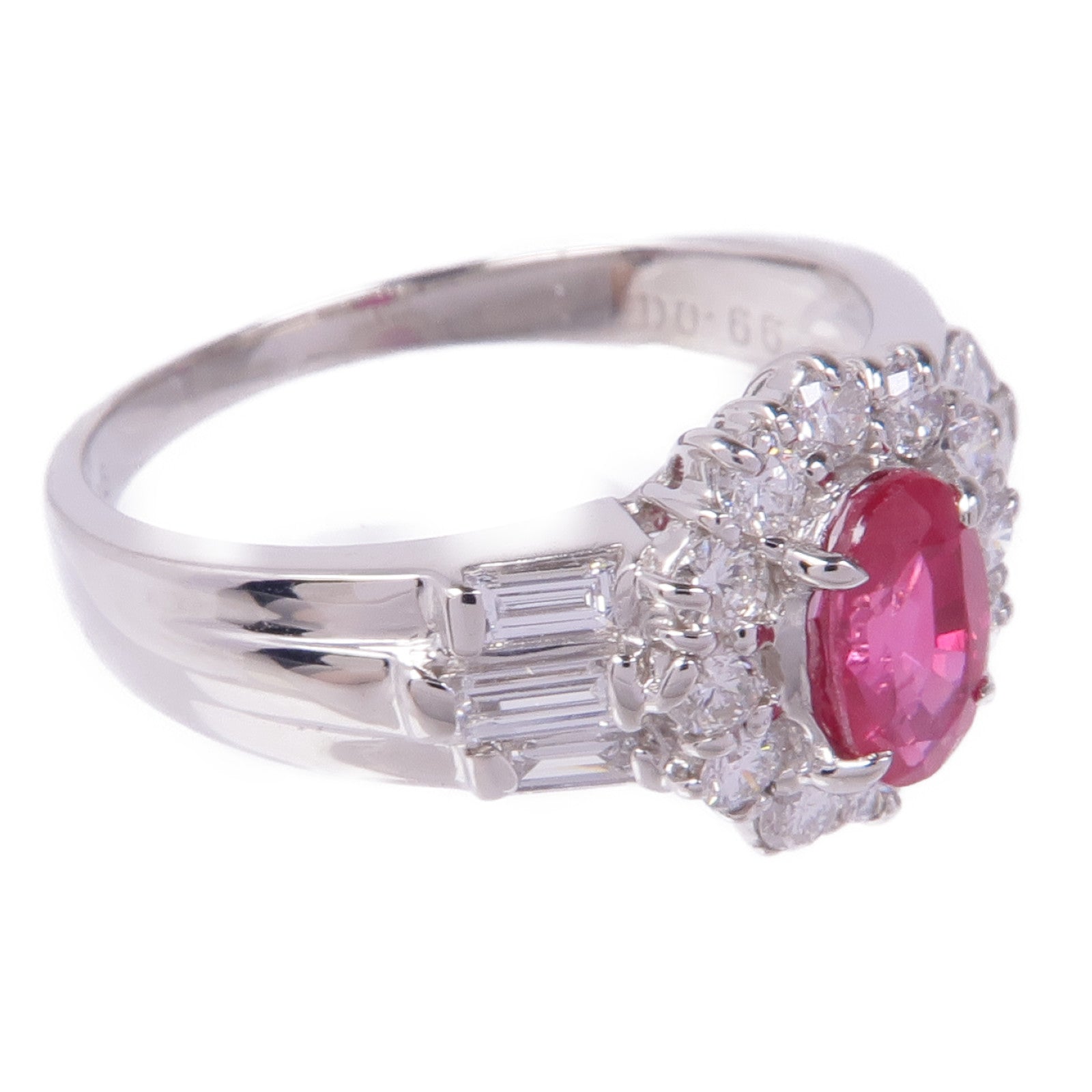 JEWELRY PT900鉑金Ruby Diamond Ring紅寶石/鑽石戒指US#7.25