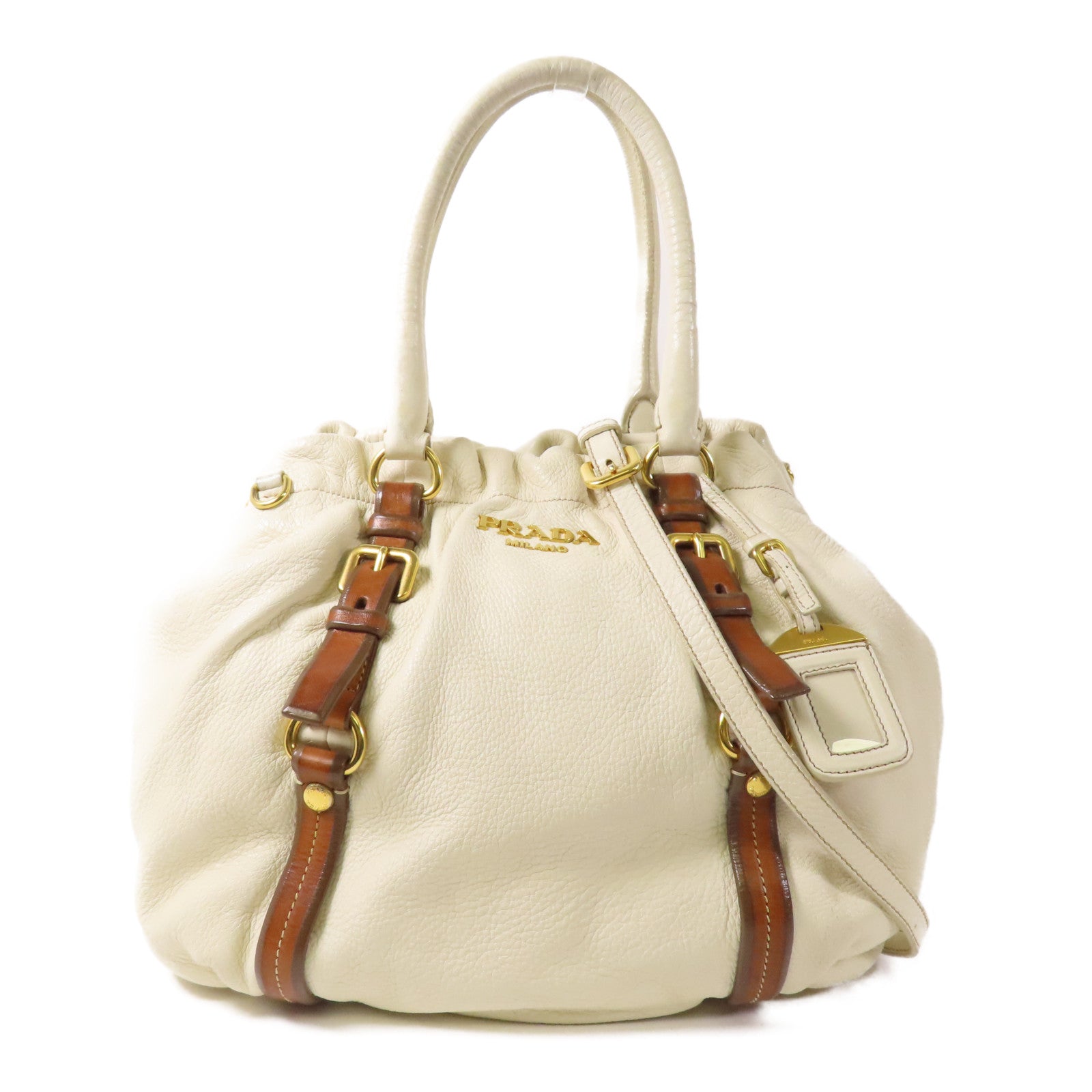 PRADA GHW 2way Shoulder Bag Calfskin Leather White