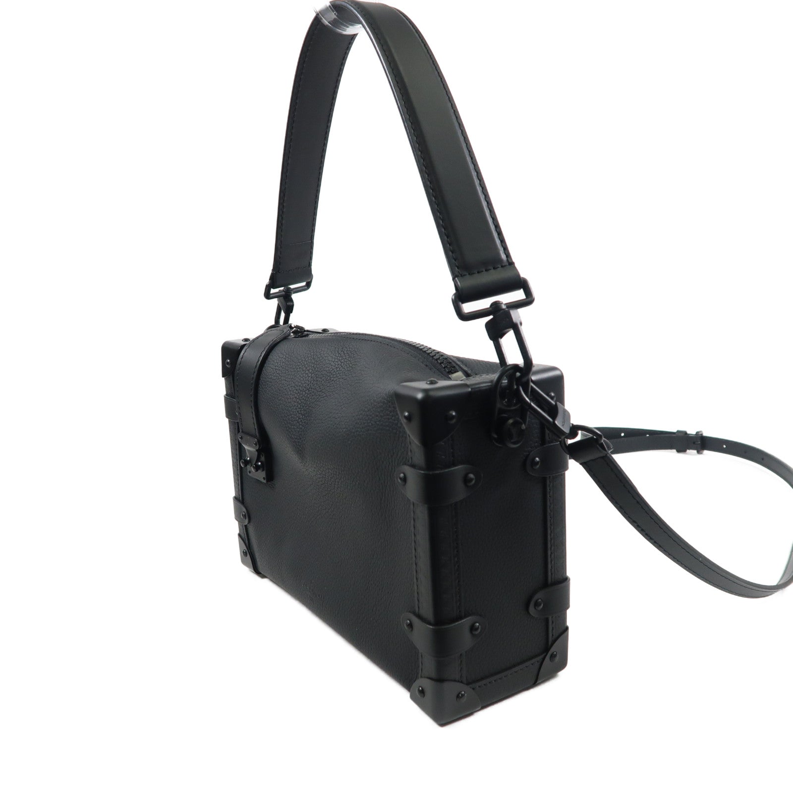 LOUIS VUITTON 牛皮皮革Side Trunk MM黑扣手挽肩背兩用袋