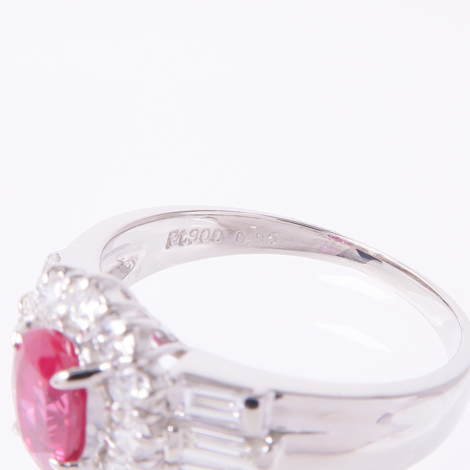 JEWELRY PT900鉑金Ruby Diamond Ring紅寶石/鑽石戒指US#7.25