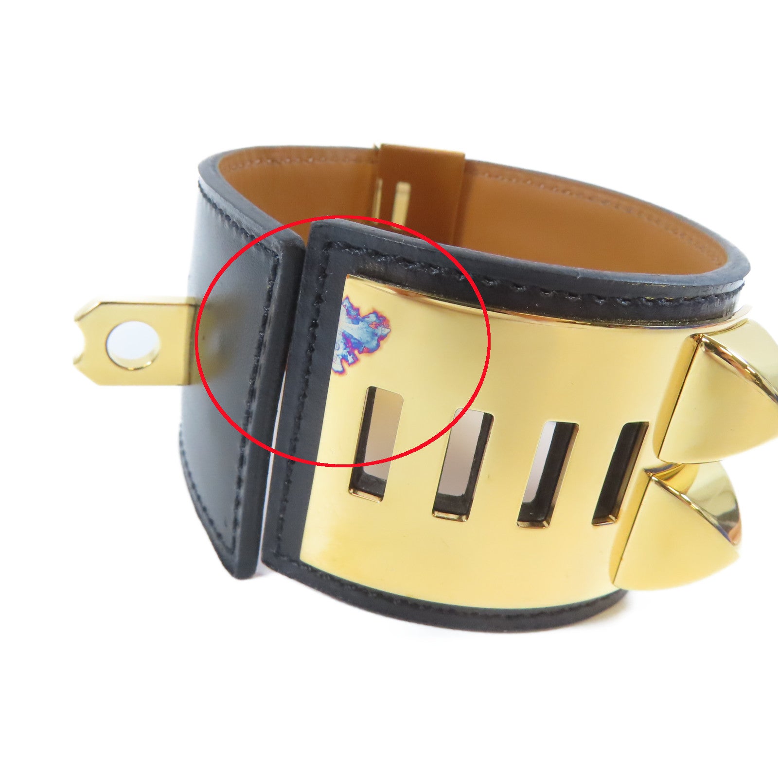HERMES 牛皮皮革Collier De Chien CDC Bracelet手鐲黑色