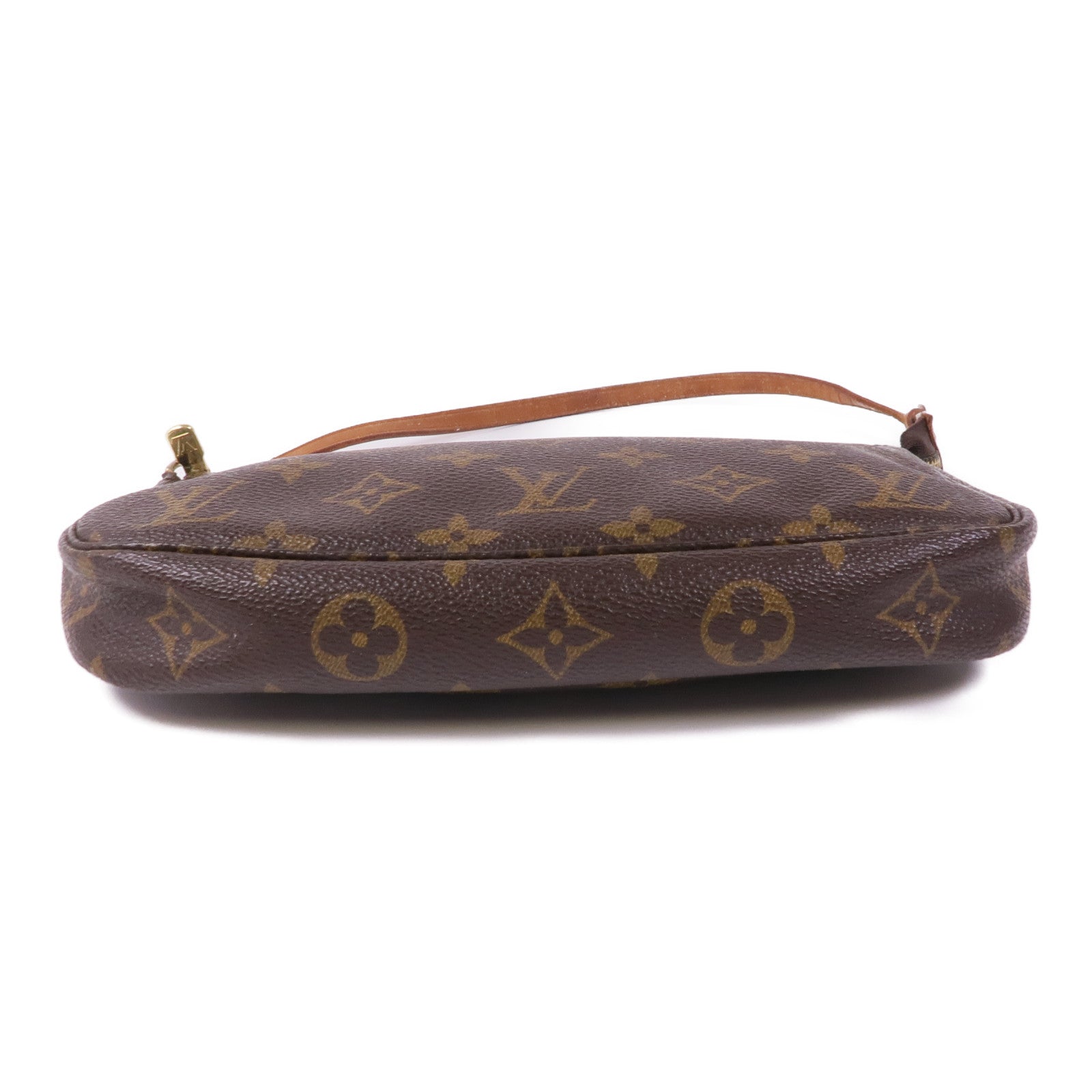 LOUIS VUITTON Monogram Pochette Accessoires金扣手挽袋棕色