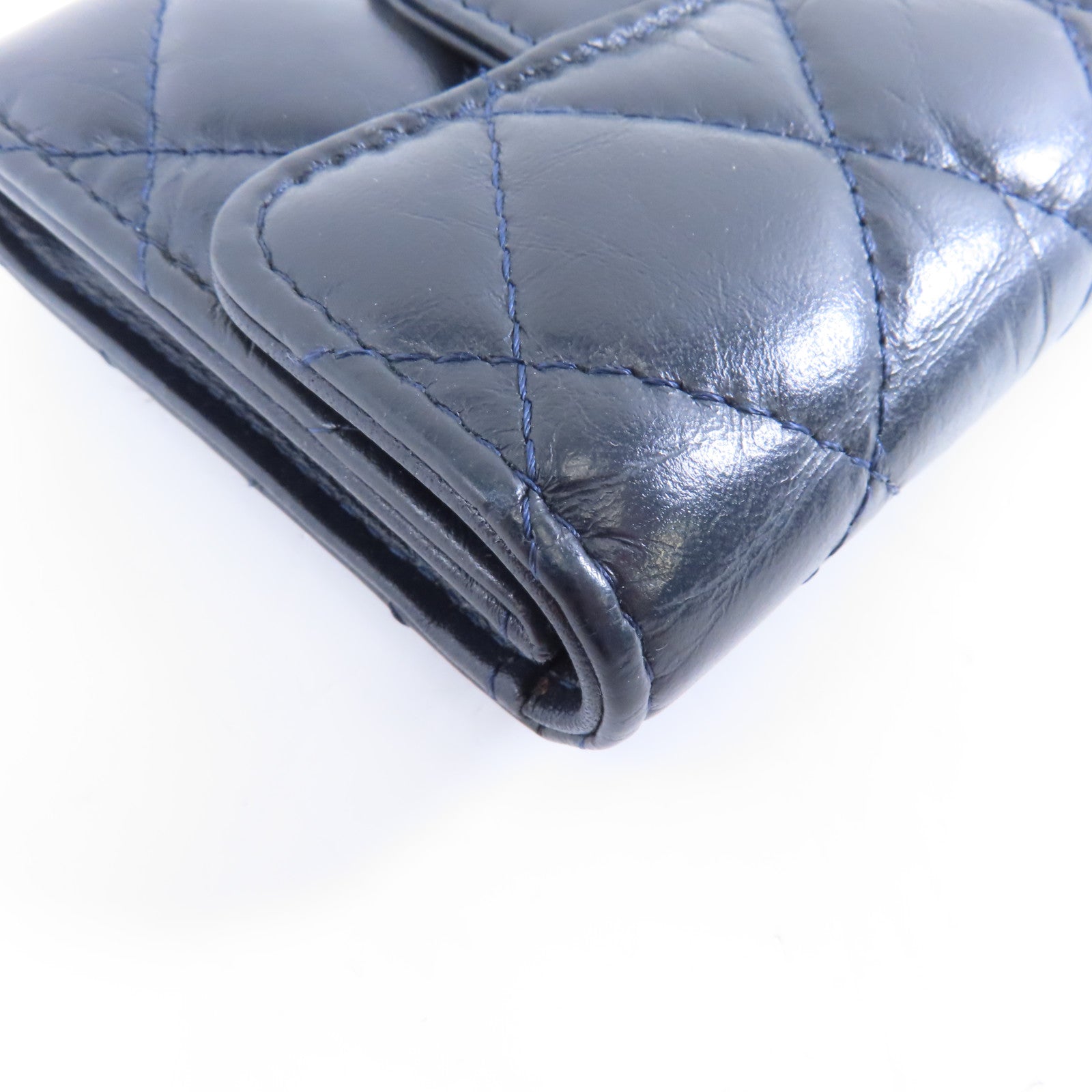 CHANEL Aged Calf皮革2.55 Card Case銀扣卡片套黑色