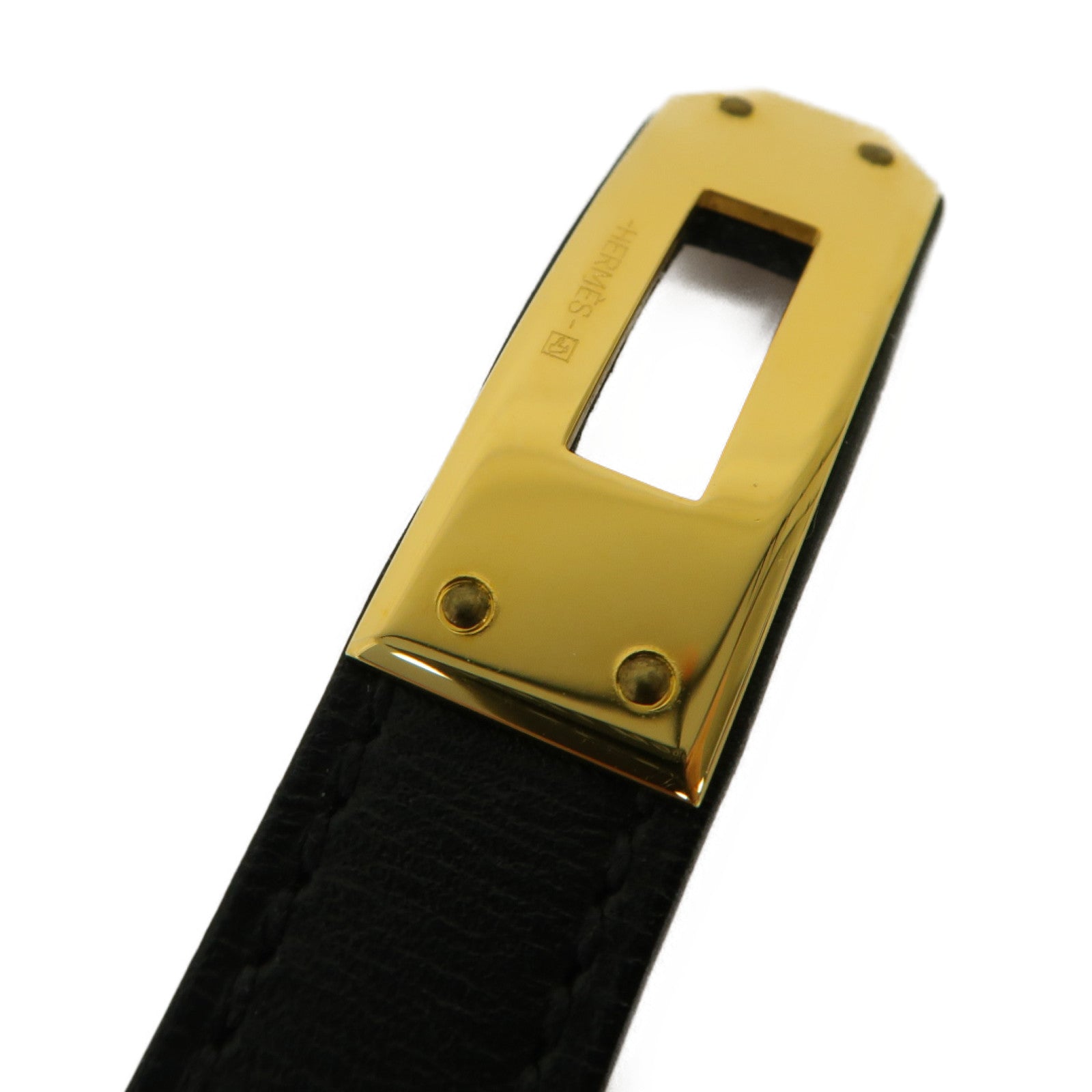 HERMES Swift皮革/金屬Kelly Double Tour Bracelet手鏈黒色/金色