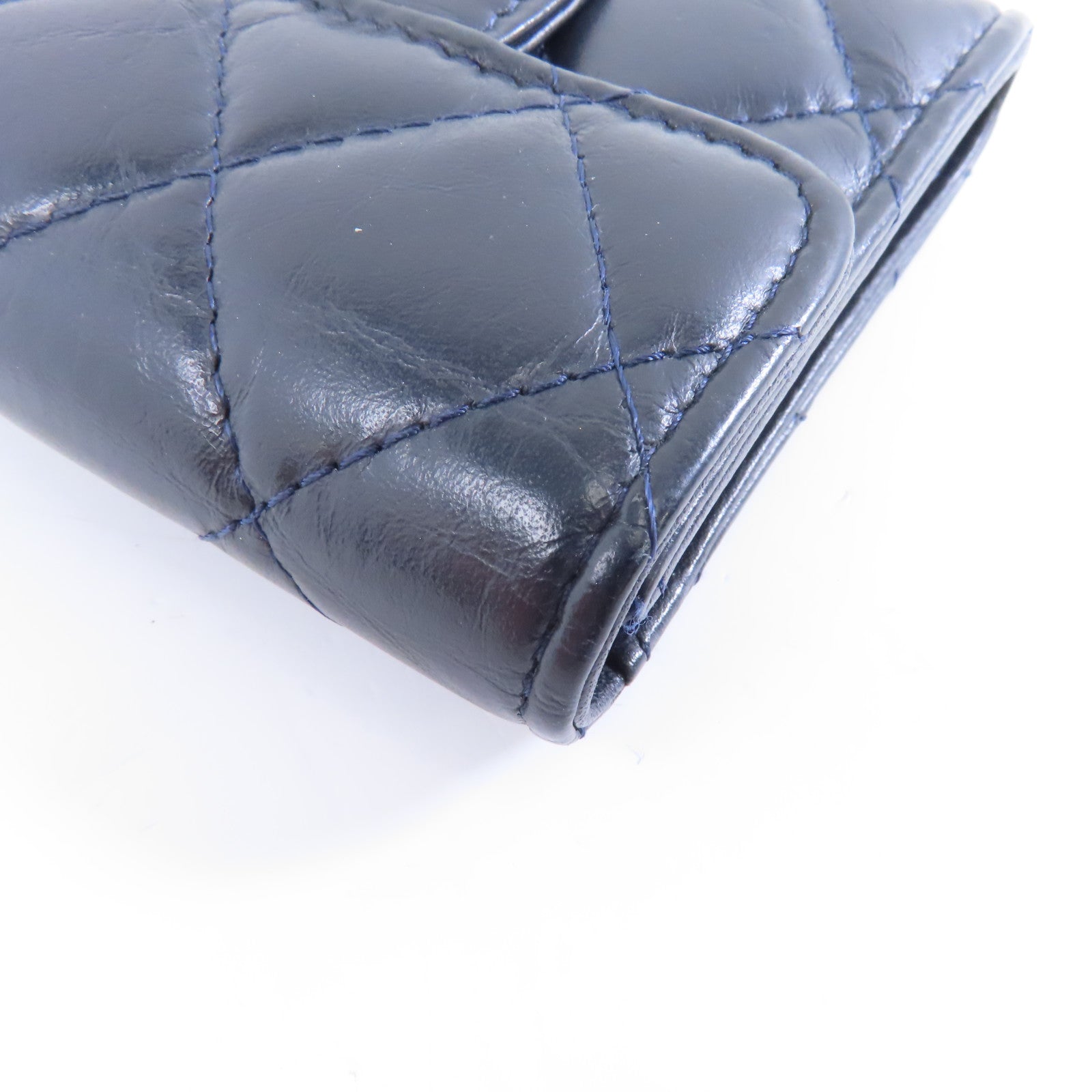 CHANEL Aged Calf皮革2.55 Card Case銀扣卡片套黑色