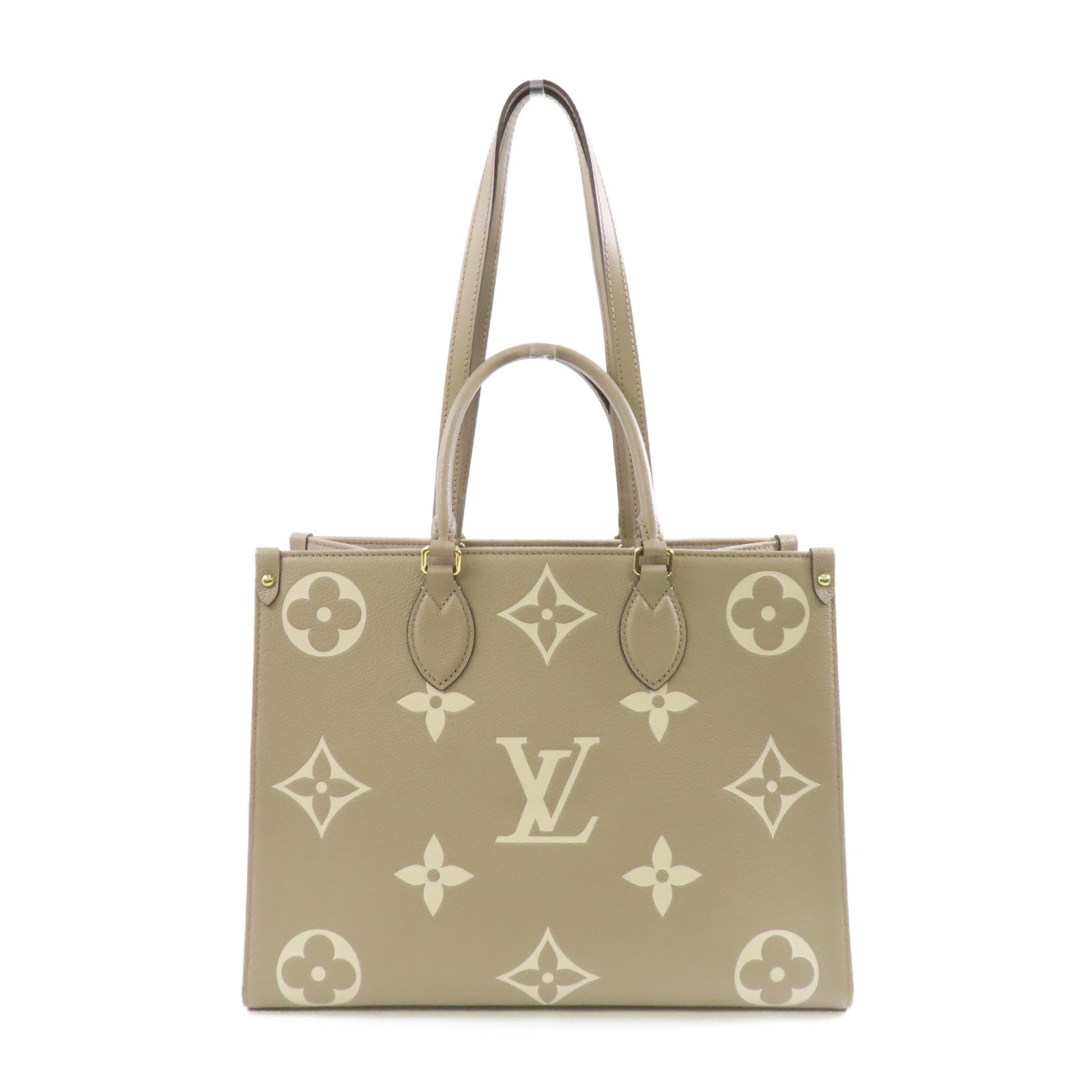 LOUIS VUITTON Monogram Empreinte OnTheGo MM金扣手挽肩背兩用袋米色