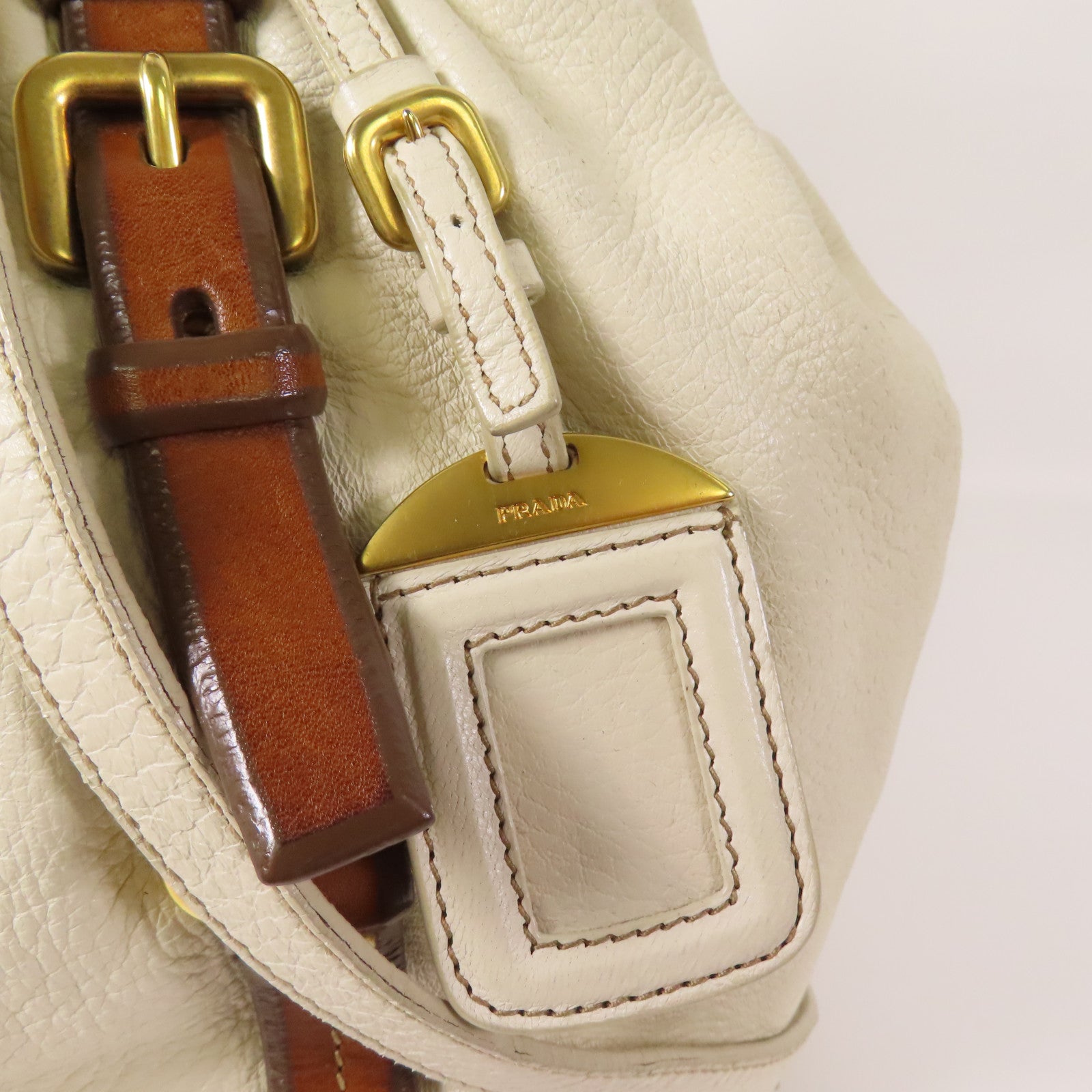 PRADA GHW 2way Shoulder Bag Calfskin Leather White