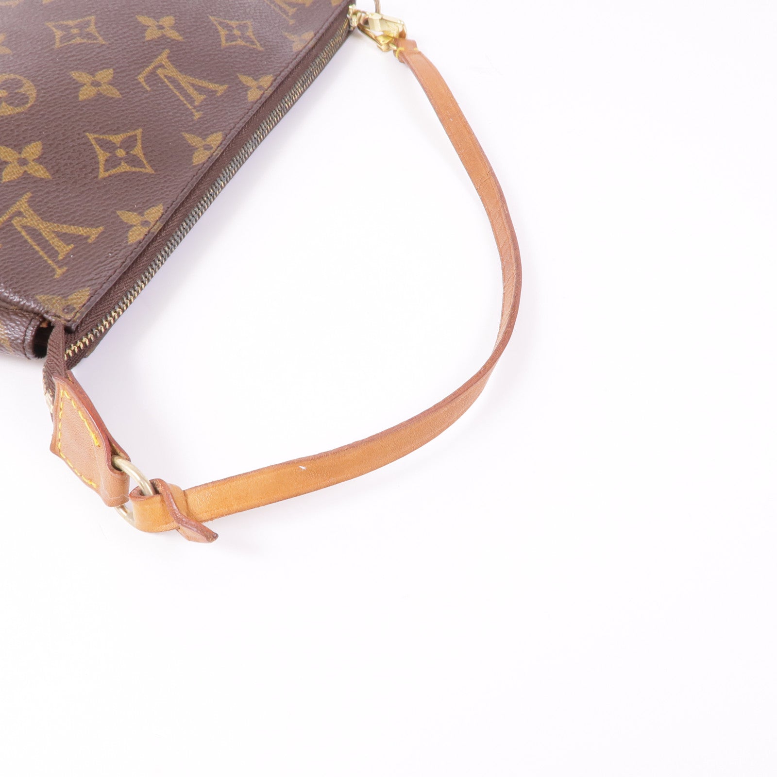LOUIS VUITTON Monogram Pochette Accessoires金扣手挽袋棕色