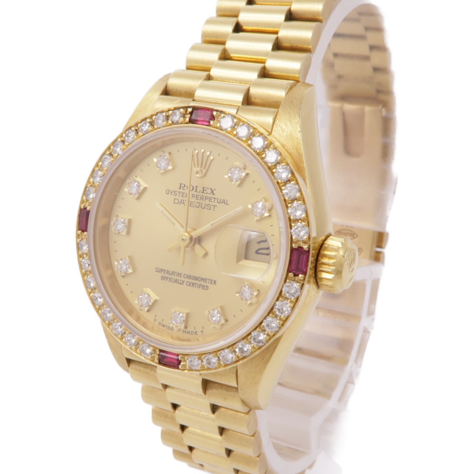ROLEX Datejust 26mm 69068G Automatic Watch Diamond Ruby 18K Yellow Gold