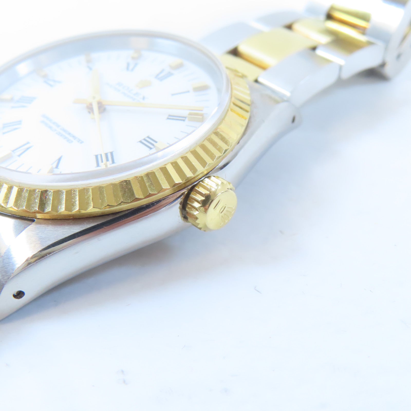 ROLEX Oyster Perpetual18K黃金/不鏽鋼手錶自動機芯白色#17.25cm