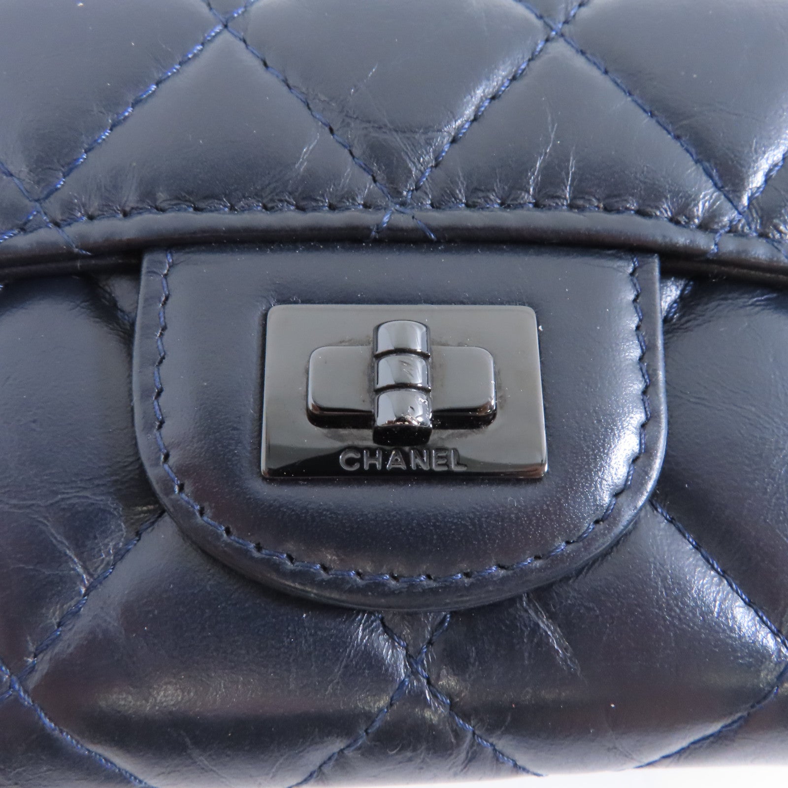 CHANEL Aged Calf皮革2.55 Card Case銀扣卡片套黑色