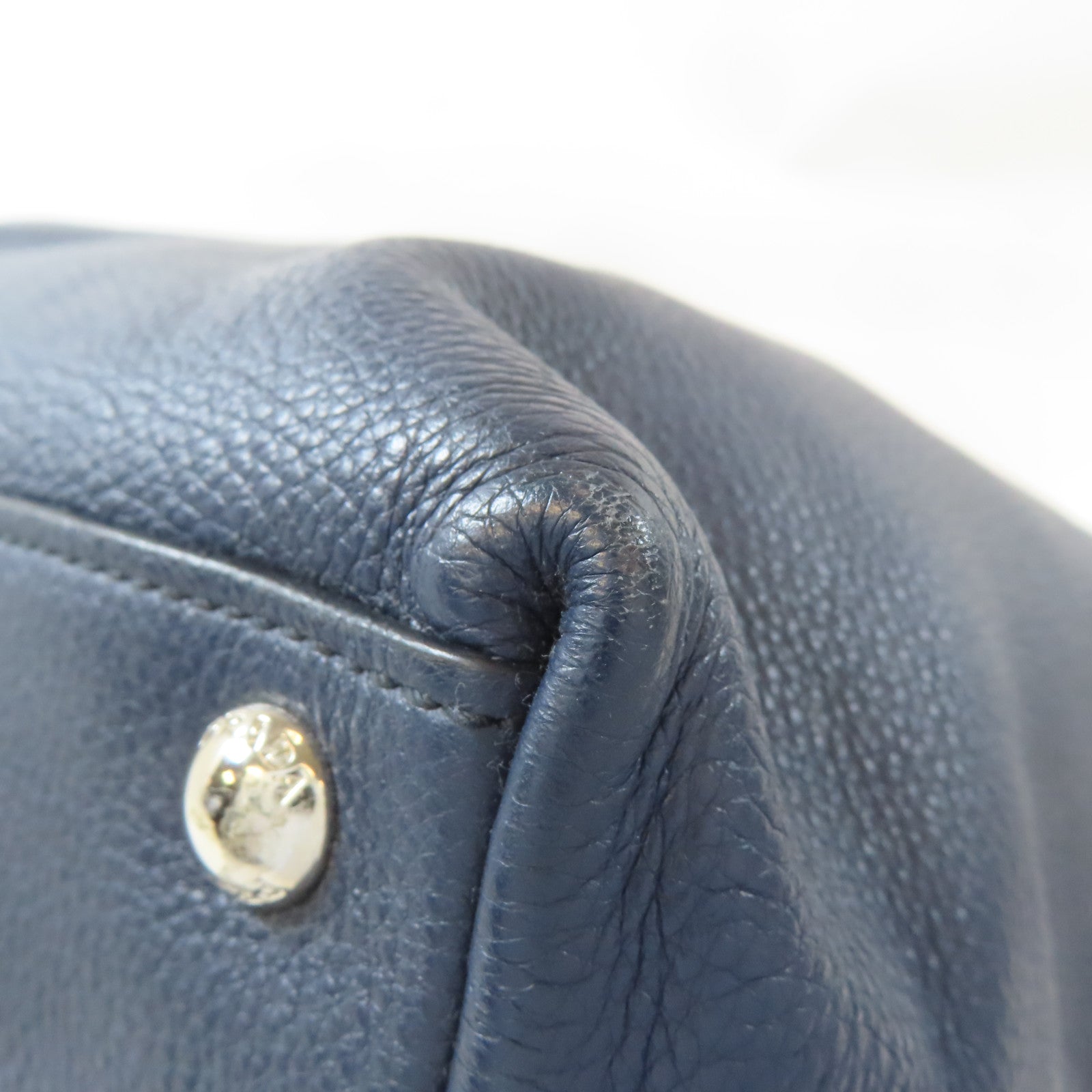 PRADA 牛皮皮革2 Way Shoulder銀扣手挽肩背兩用袋深藍色