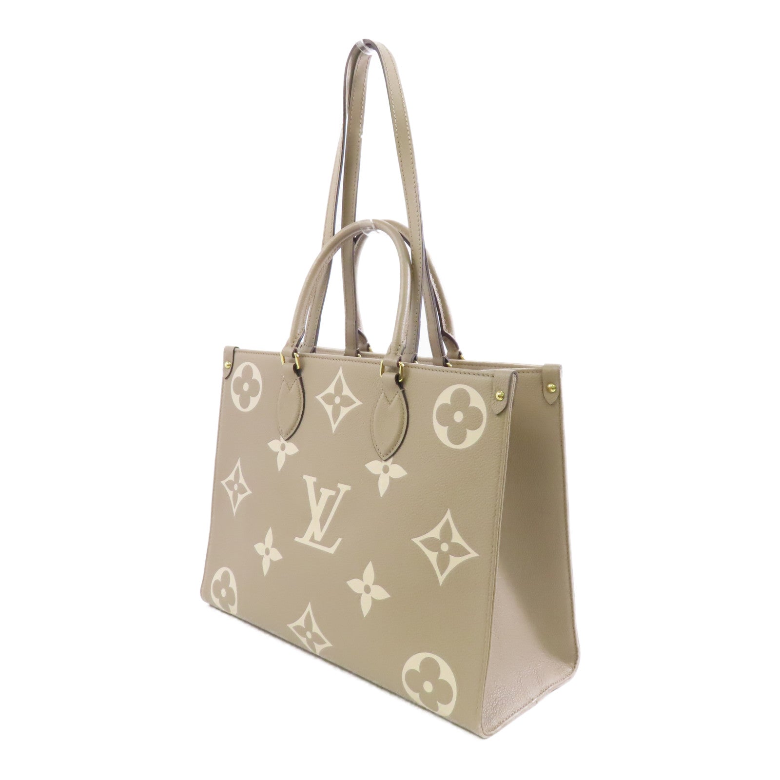 LOUIS VUITTON Monogram Empreinte OnTheGo MM金扣手挽肩背兩用袋米色